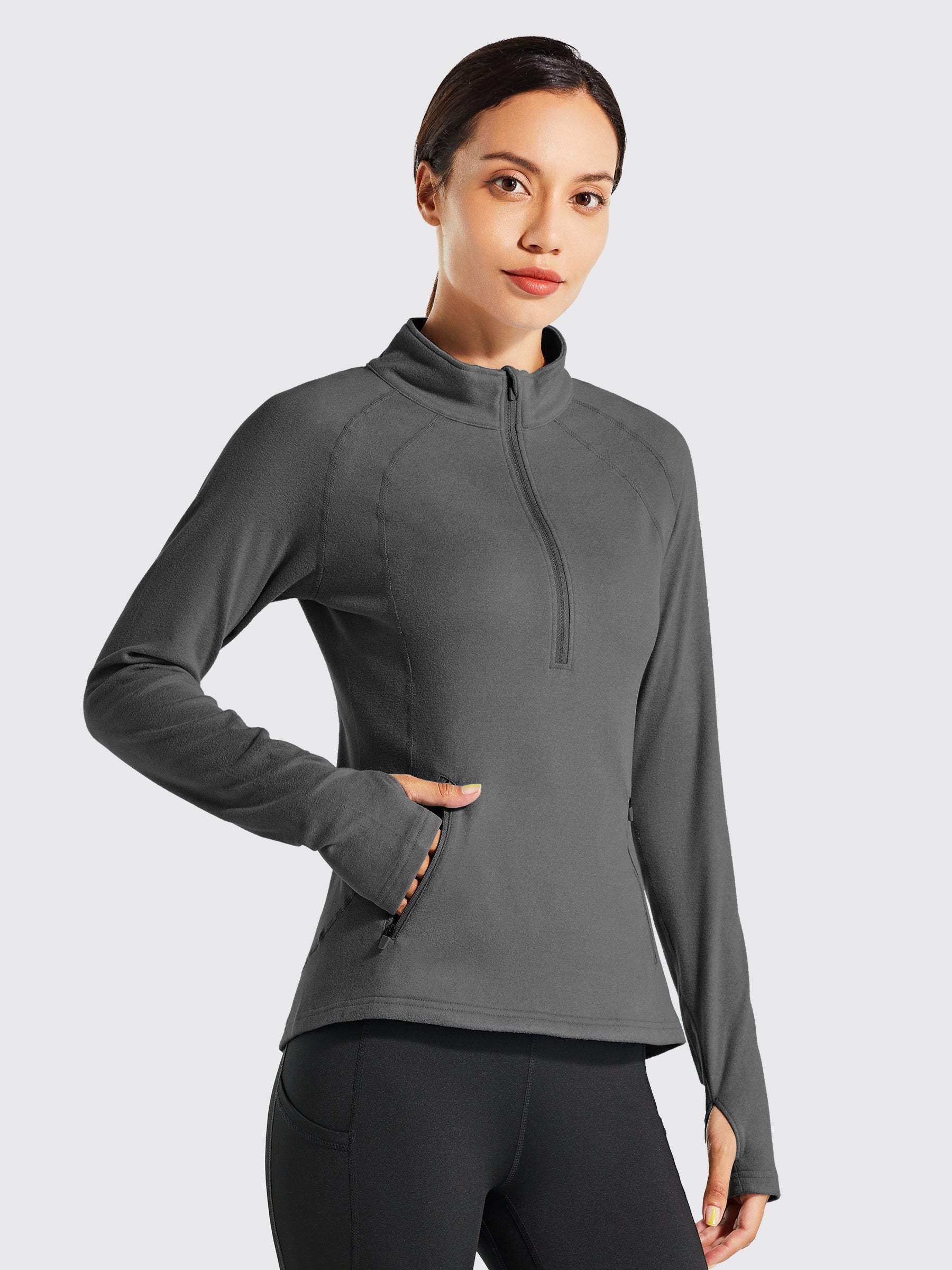 Willit Women's Fleece Pullover Half Zip_Gray1