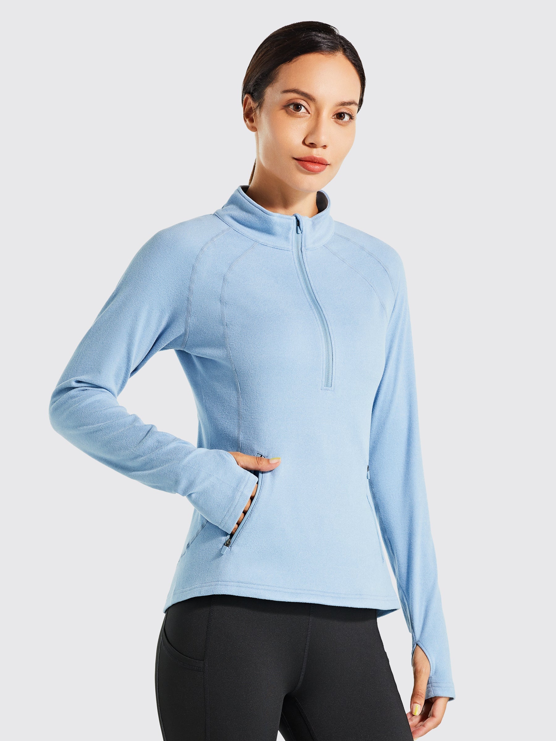 Willit Women's Fleece Pullover Half Zip_Blue1