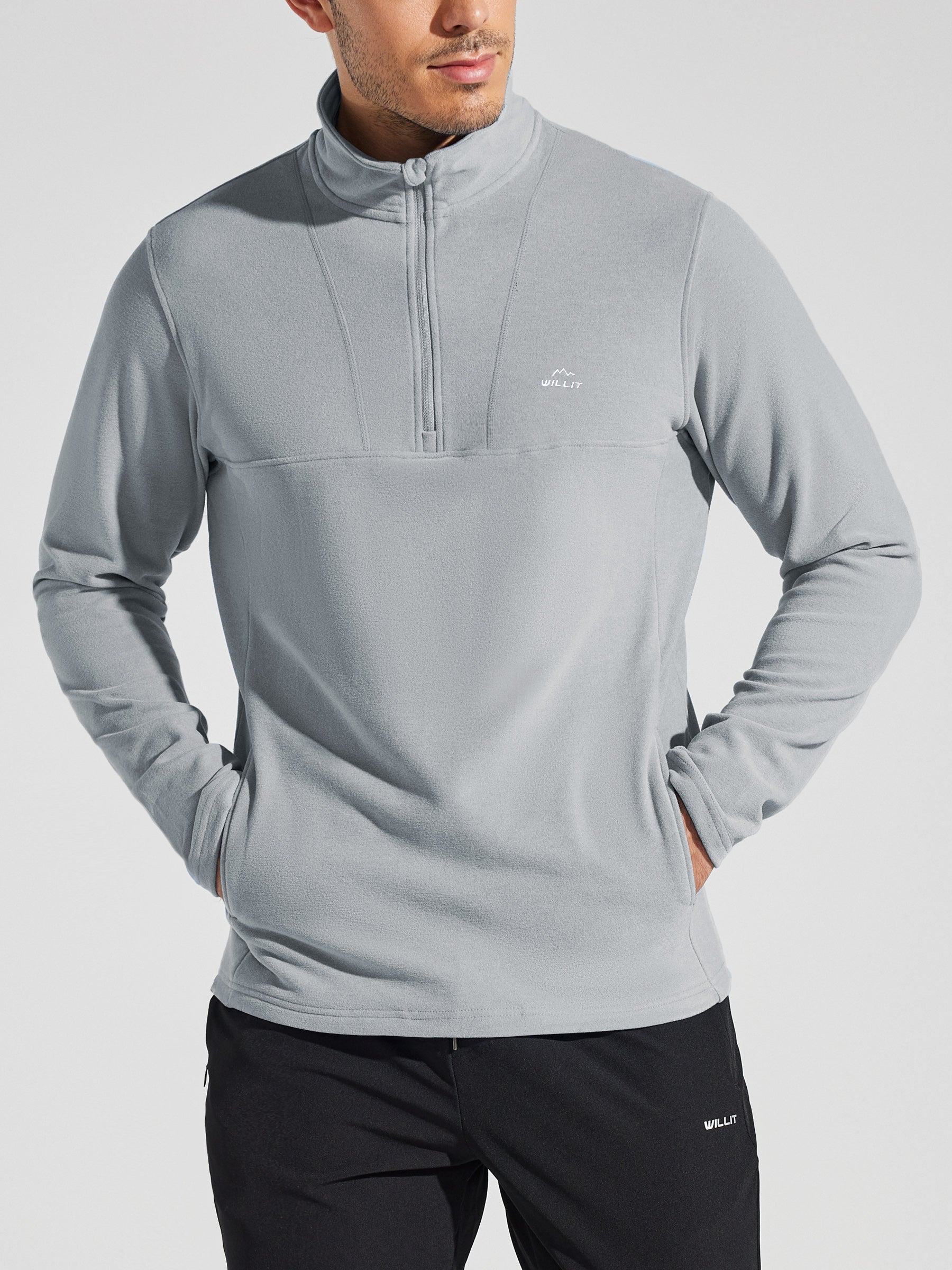 Men's Fleece Quarter Zip Pullover_LightGray_model1