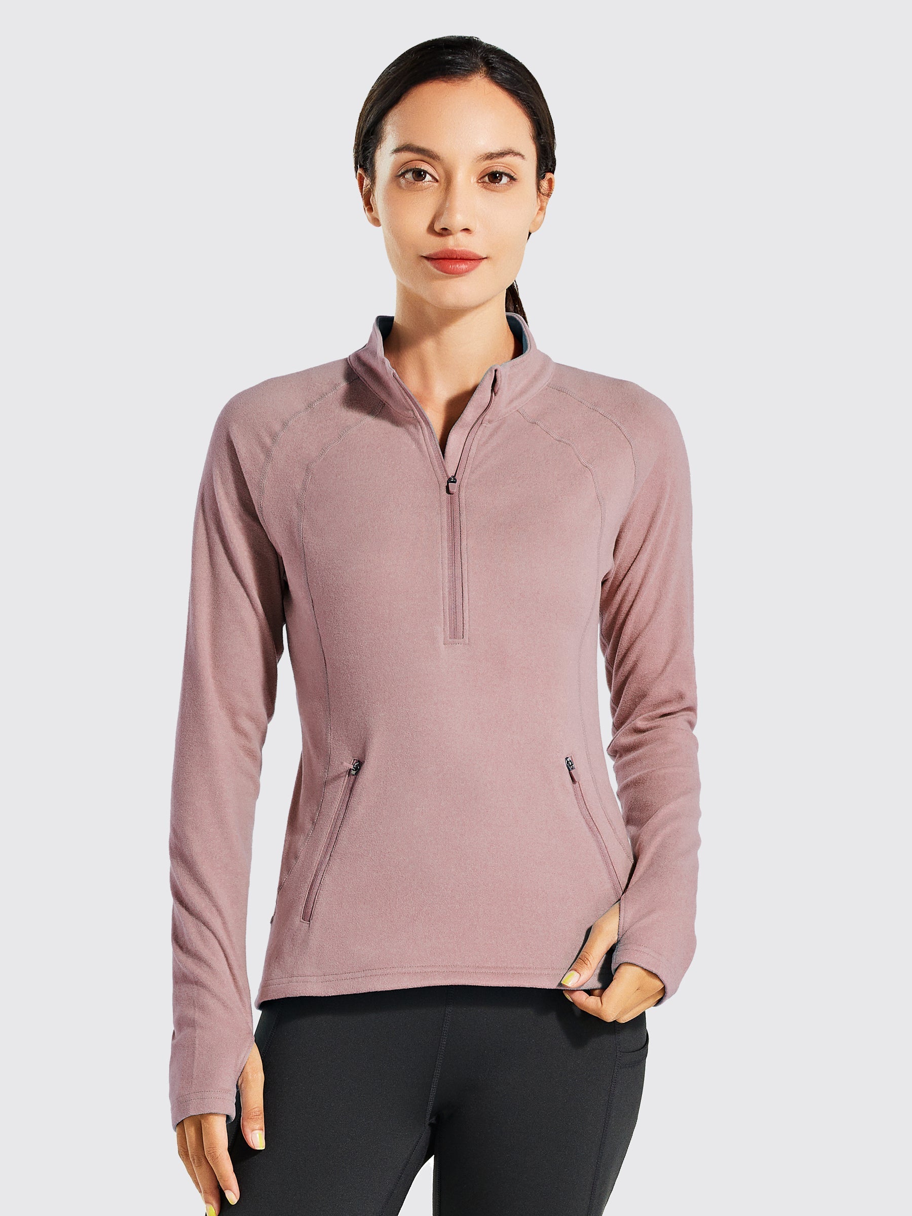 Willit Women's Fleece Pullover Half Zip_PinkGray2