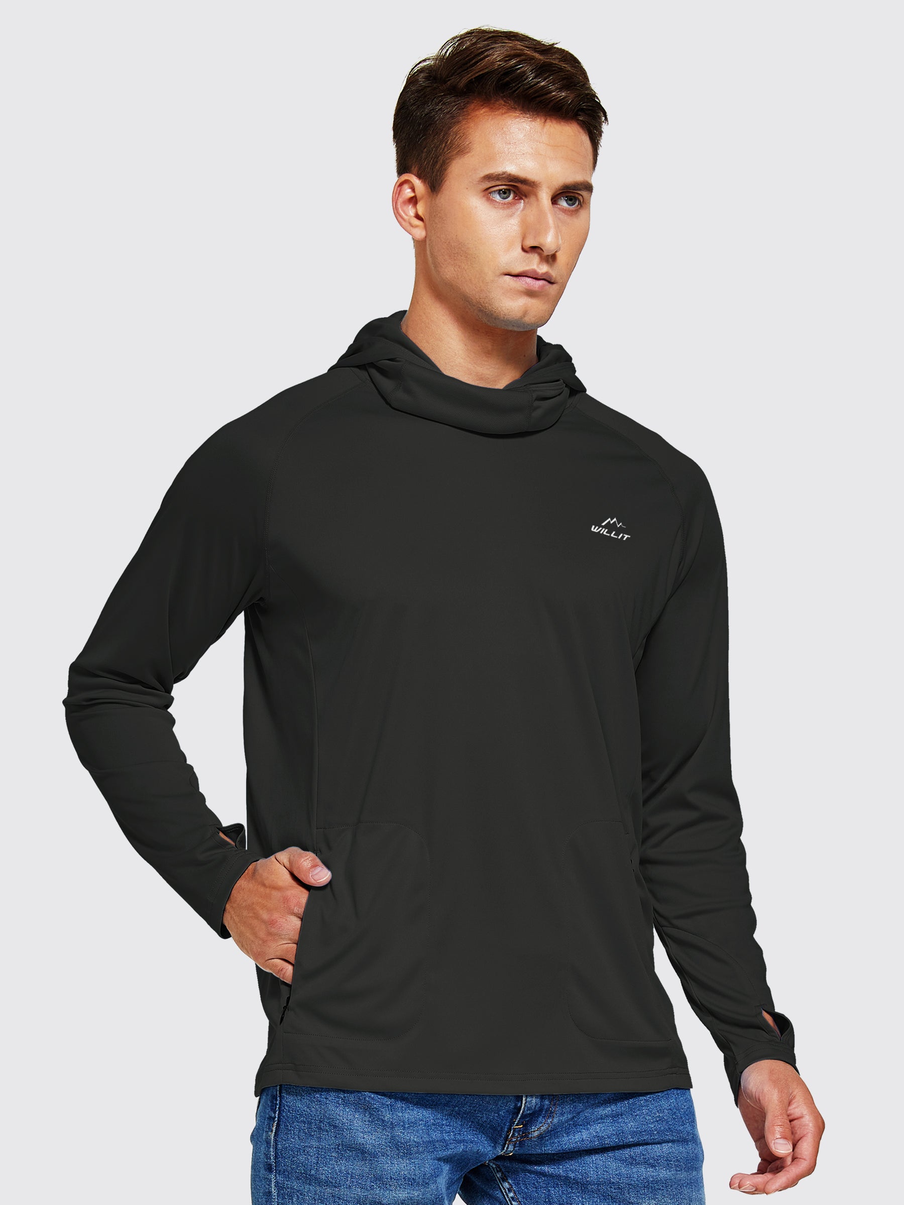 Willit Men's Sun Protection Hoodie UPF 50+_Black2