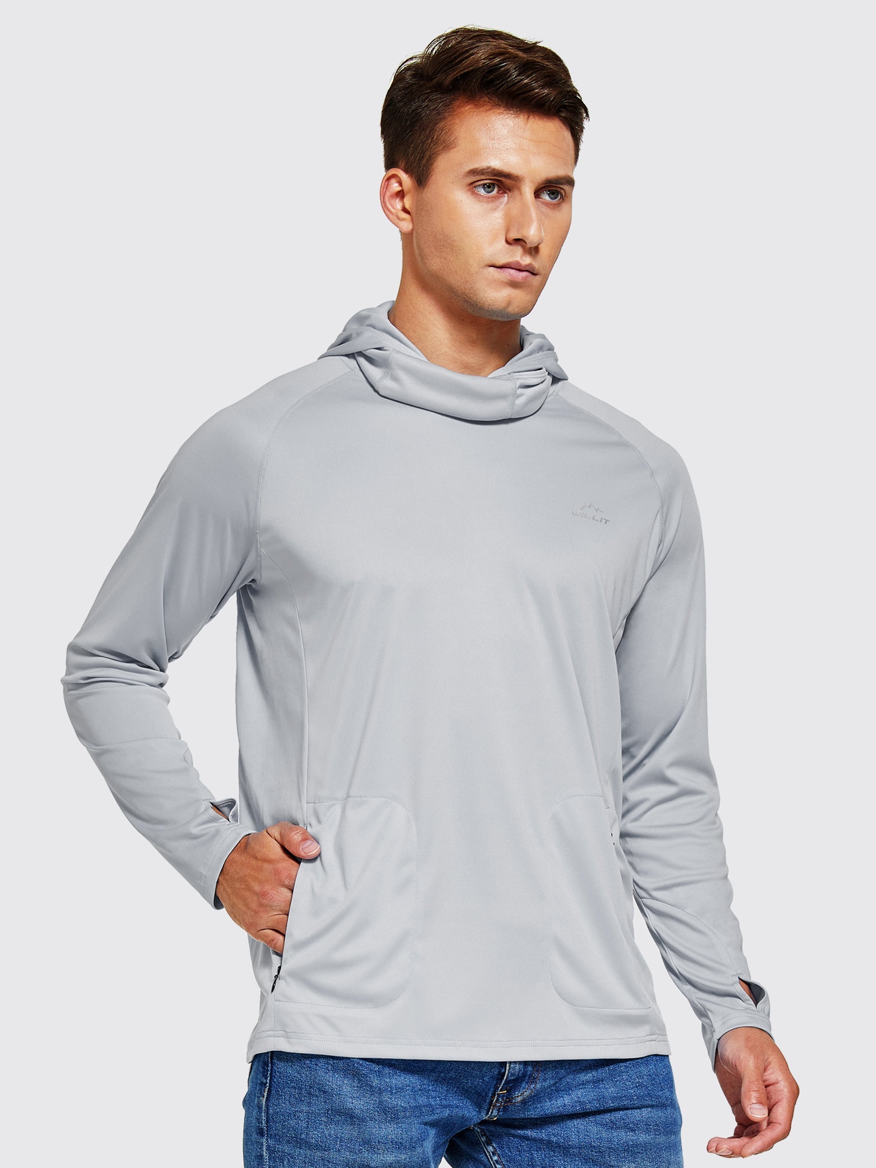 Willit Men's Sun Protection Hoodie UPF 50+_LightGray2