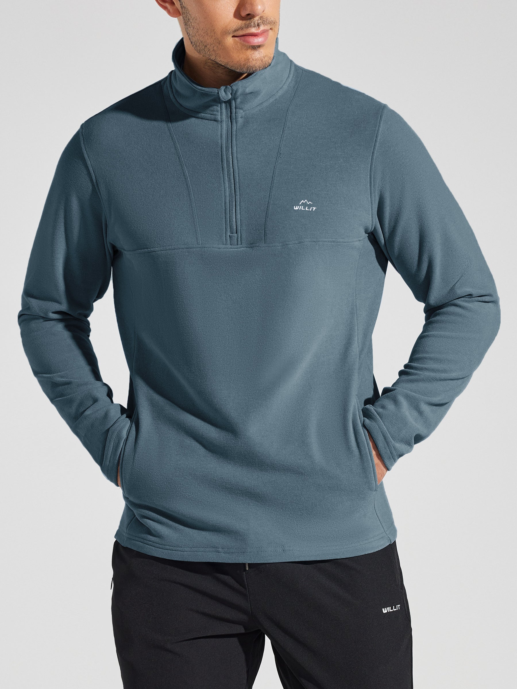Men's Fleece Quarter Zip Pullover_StoneBlue_model1