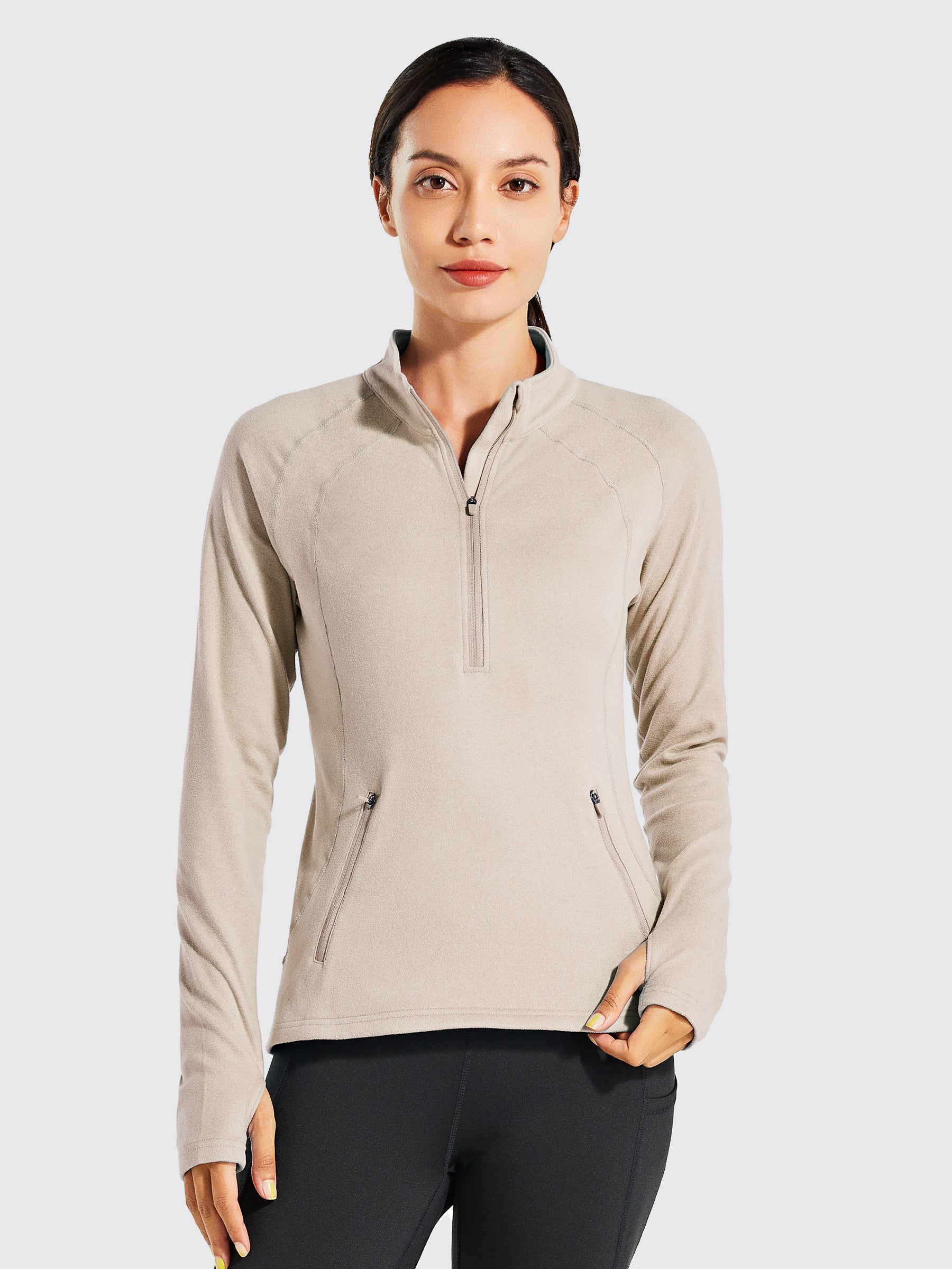 Willit Women's Fleece Pullover Half Zip_Milktea2