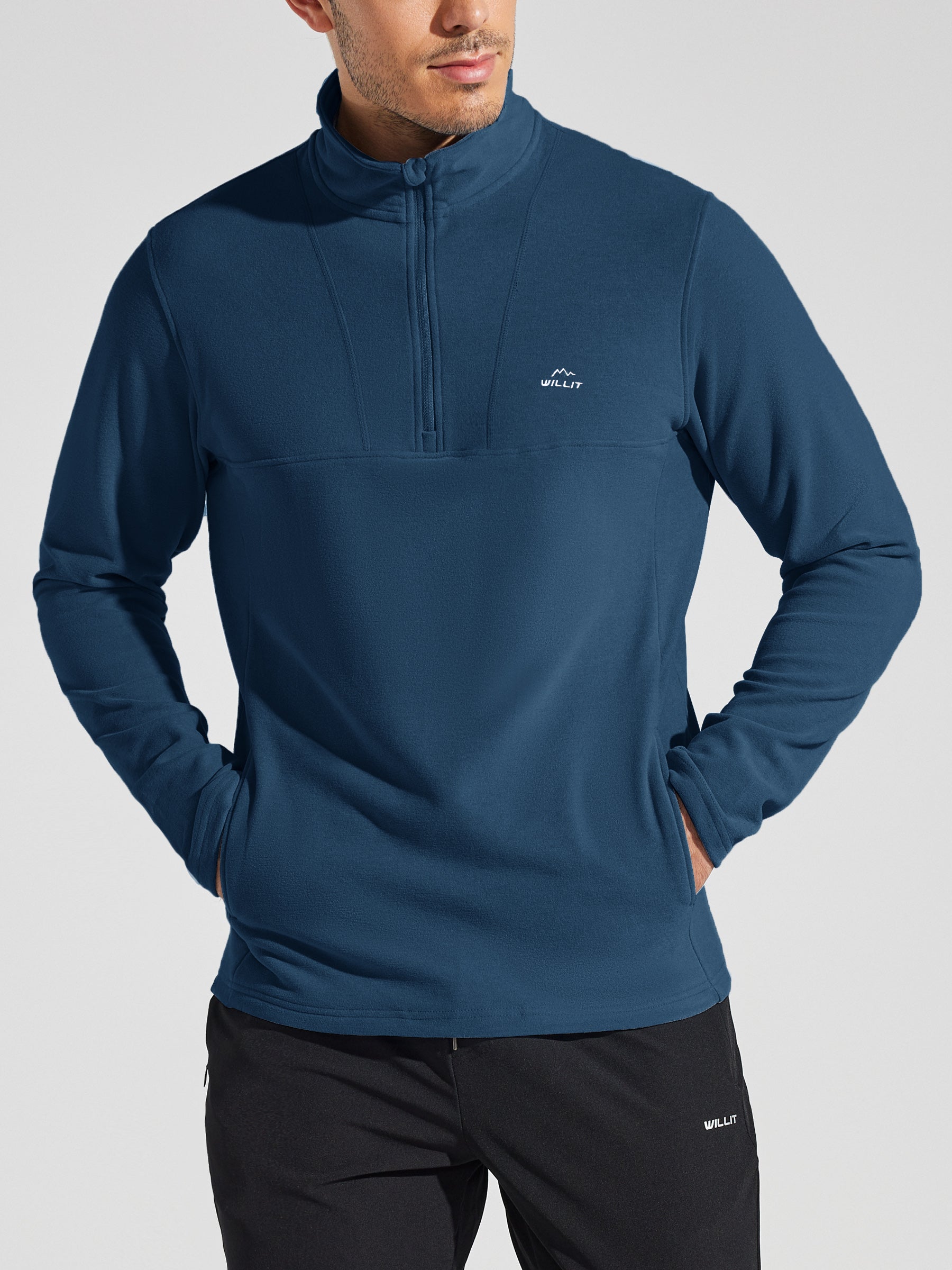 Men's Fleece Quarter Zip Pullover_OceanBlue_model1