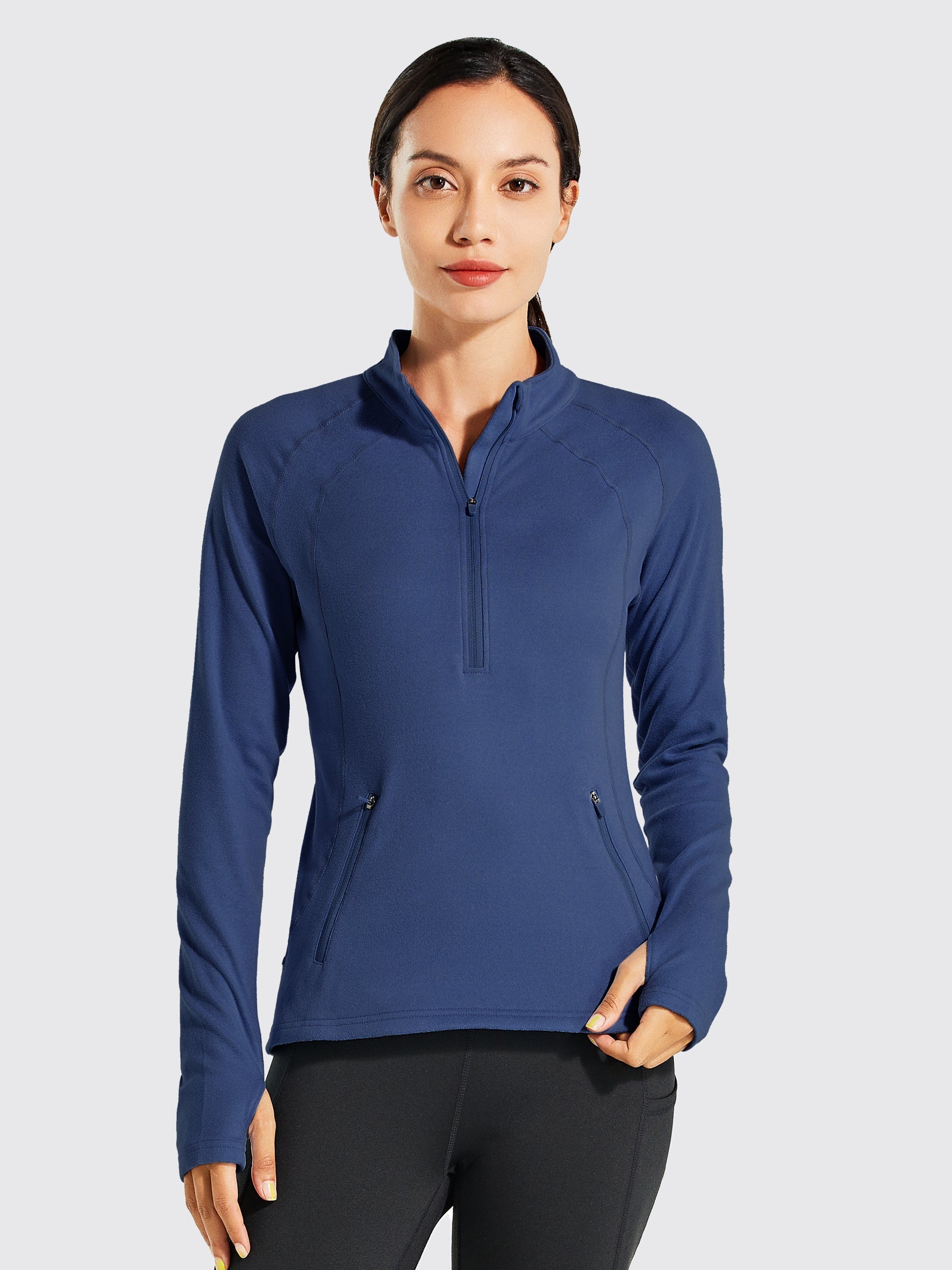 Willit Women's Fleece Pullover Half Zip_Navy2