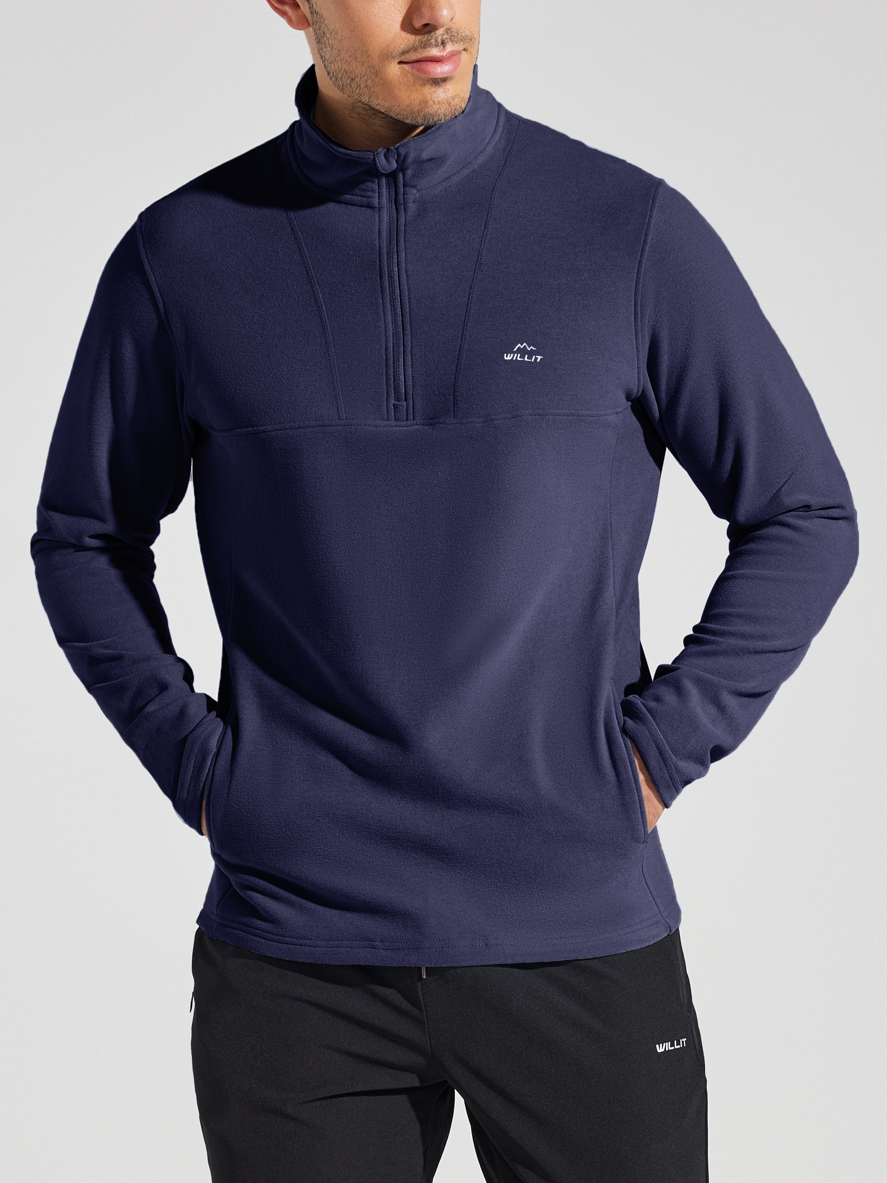 Men's Fleece Quarter Zip Pullover_Navy_model1