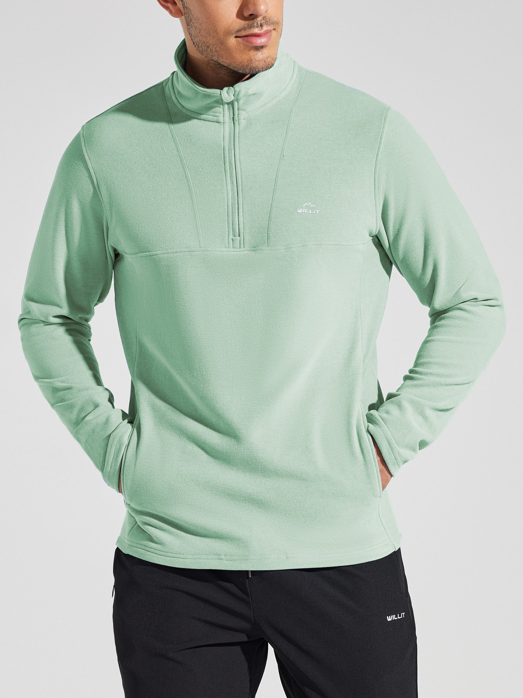 Men's Fleece Quarter Zip Pullover_LightGreen_model1