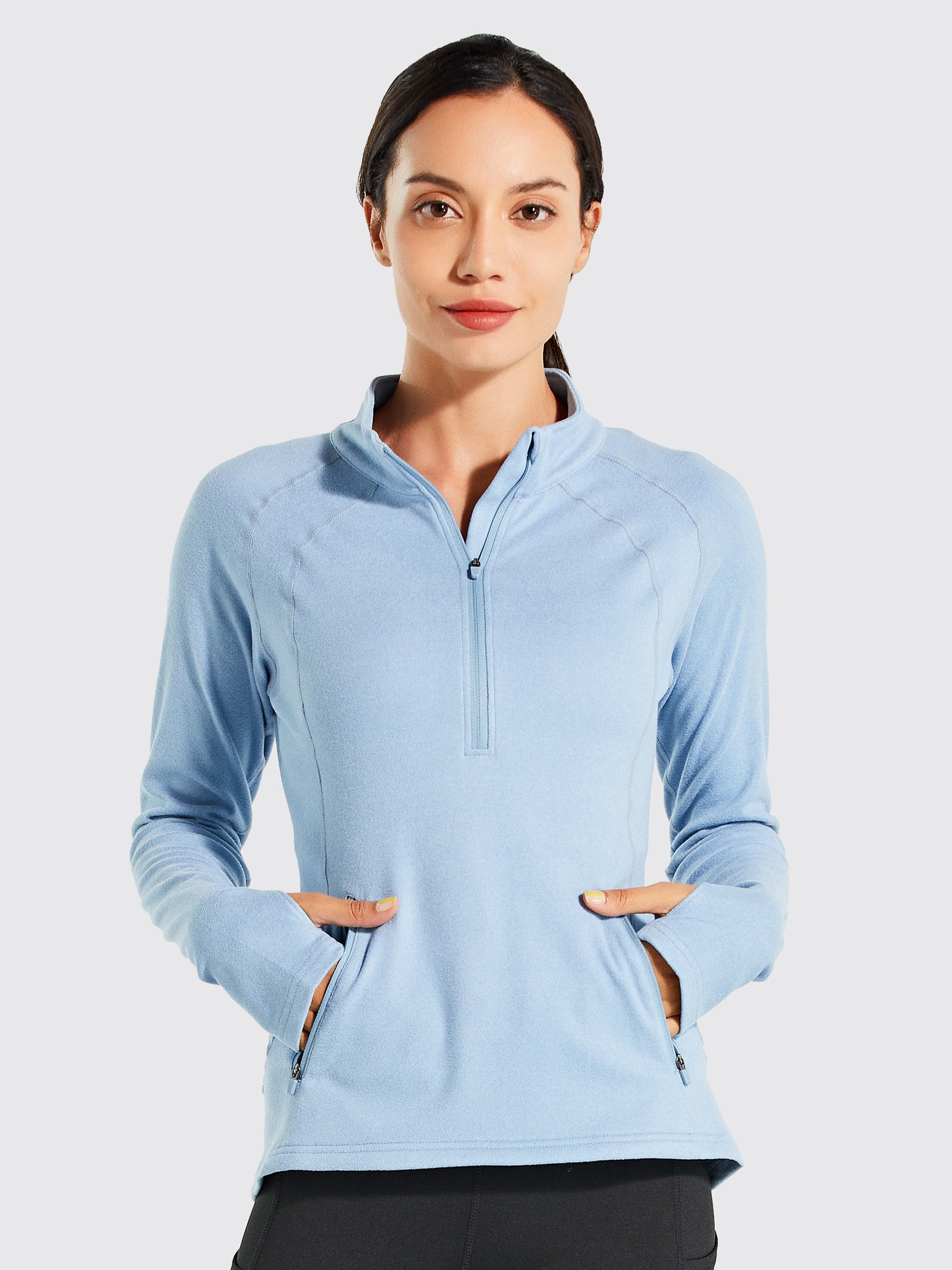 Willit Women's Fleece Pullover Half Zip_Blue3