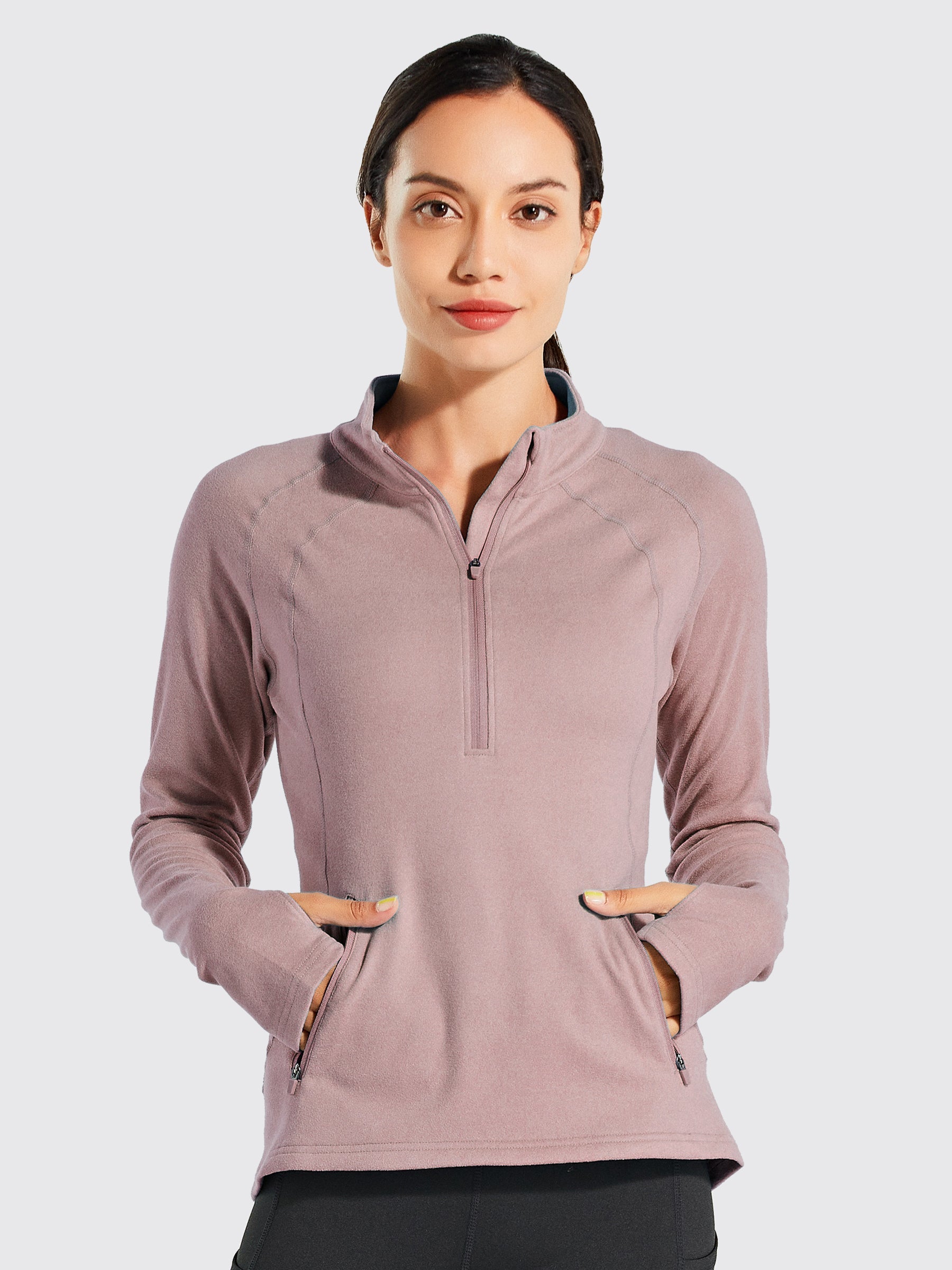Willit Women's Fleece Pullover Half Zip_PinkGray3