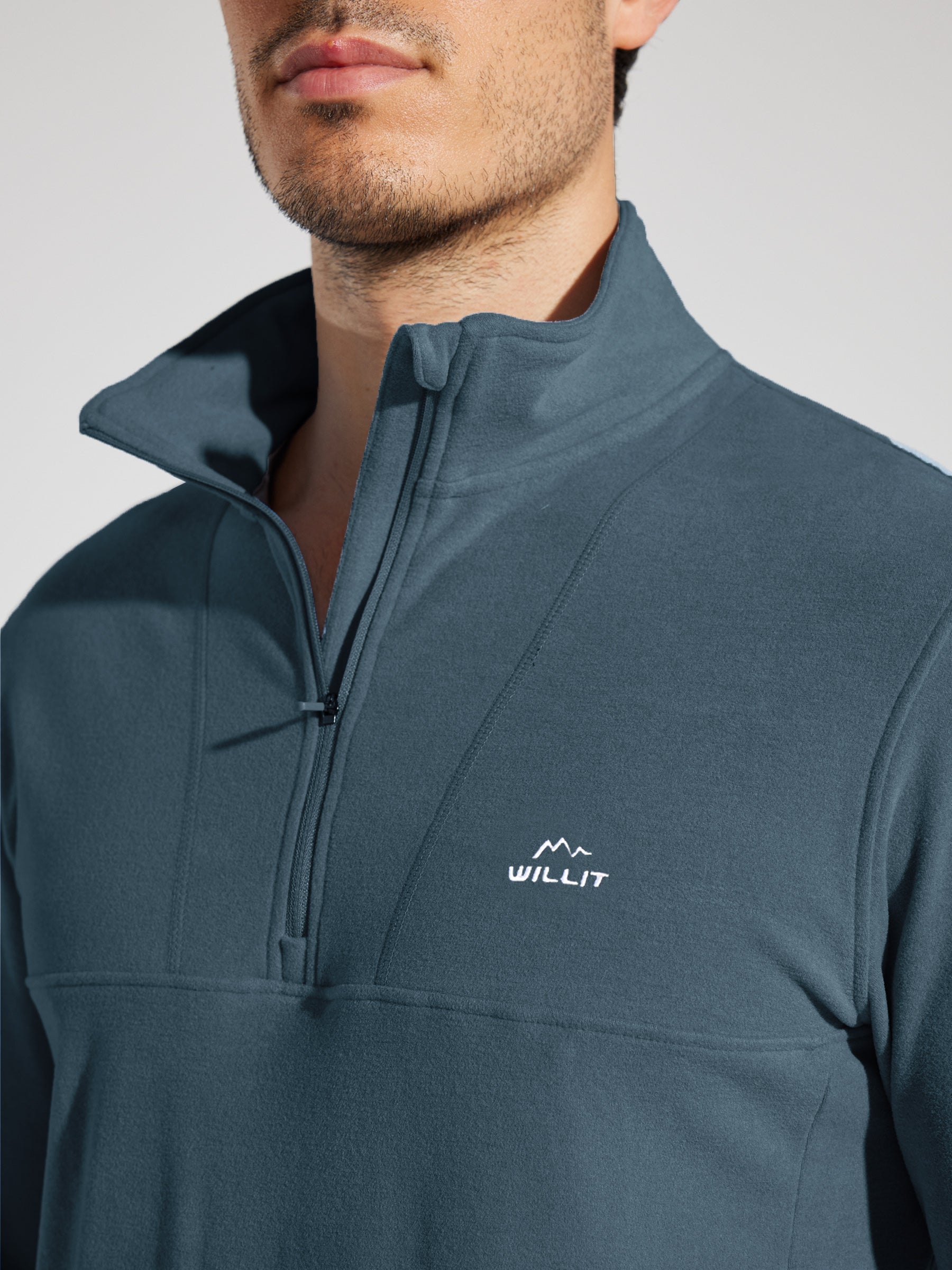 Men's Fleece Quarter Zip Pullover_StoneBlue_model2
