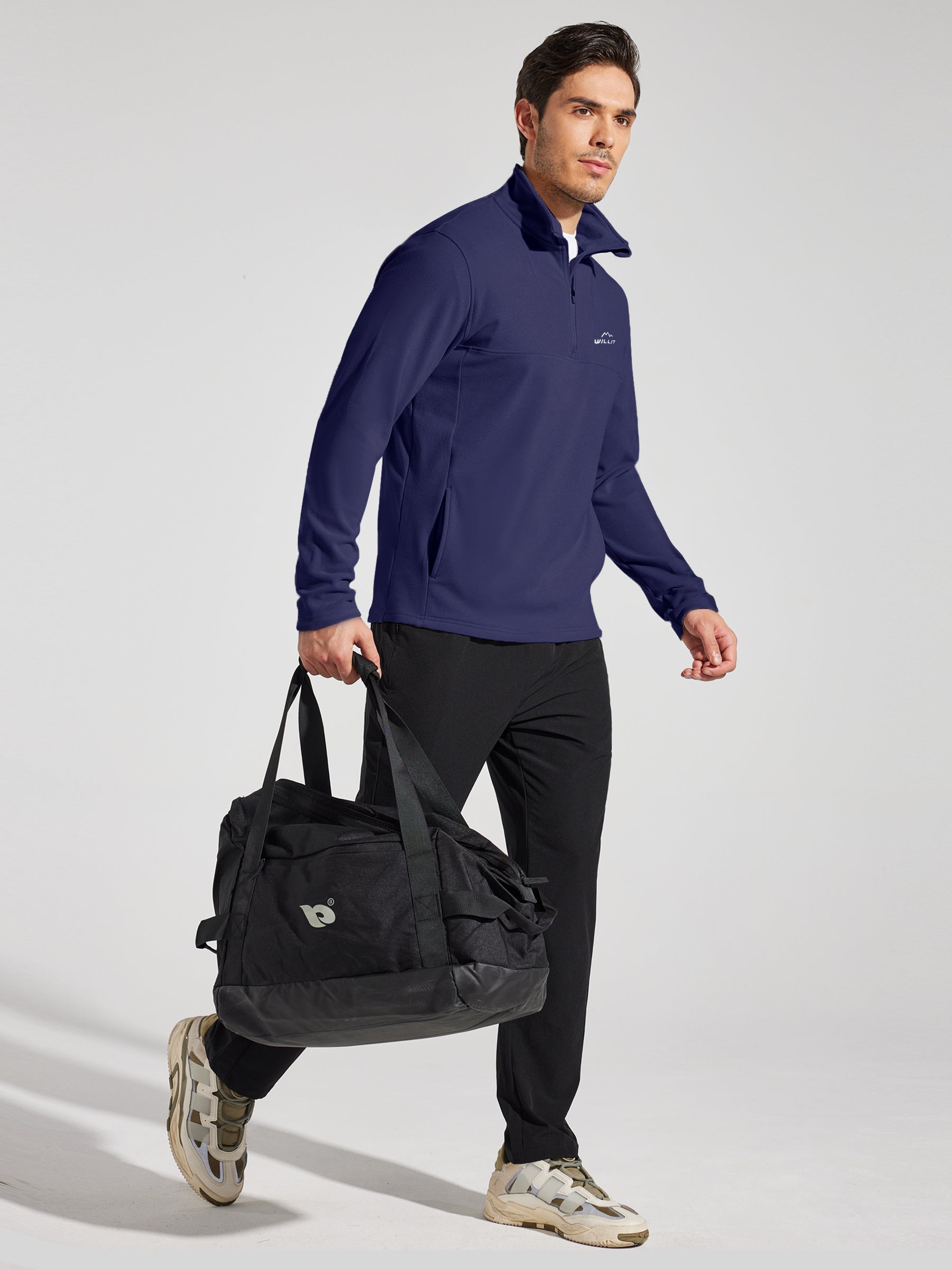 Men's Fleece Quarter Zip Pullover_Navy_model3