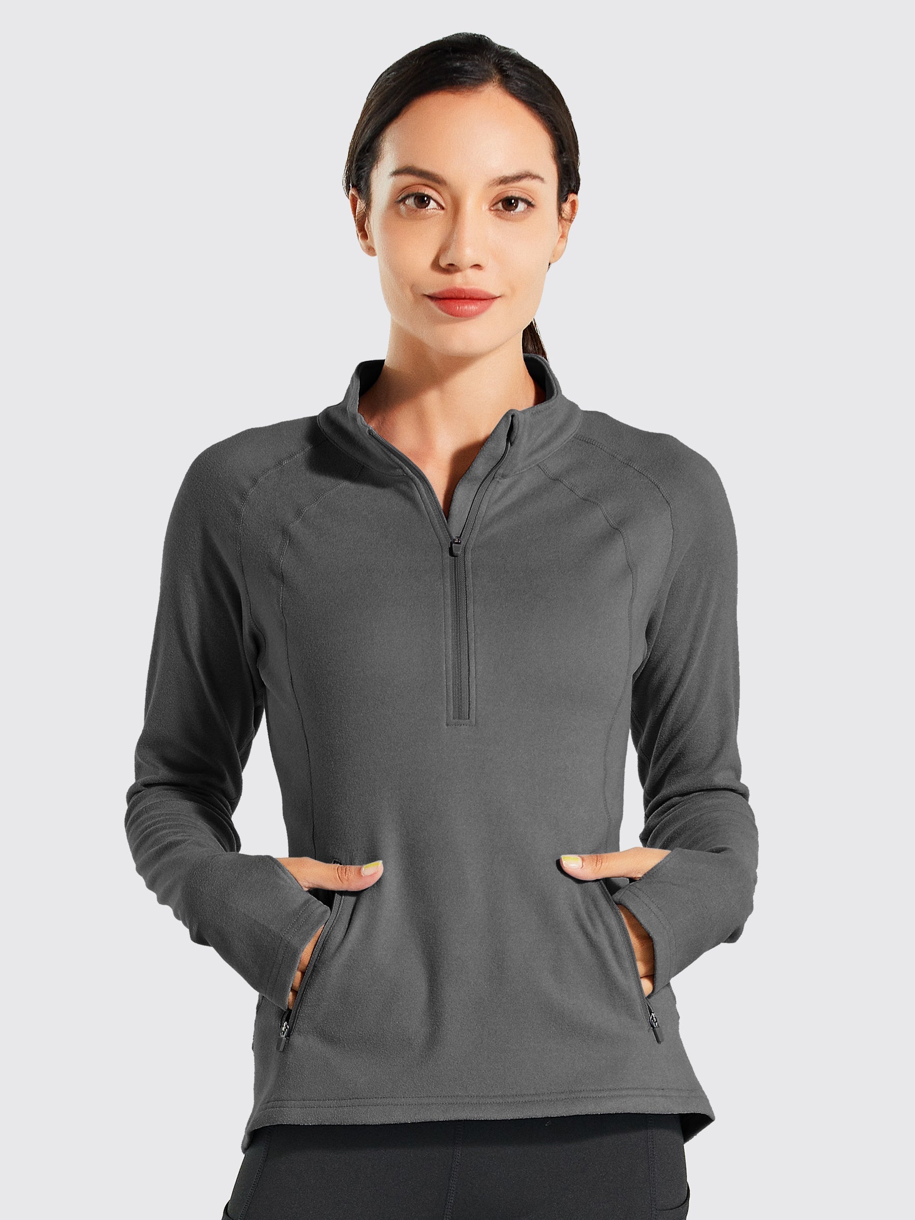 Willit Women's Fleece Pullover Half Zip_Gray3