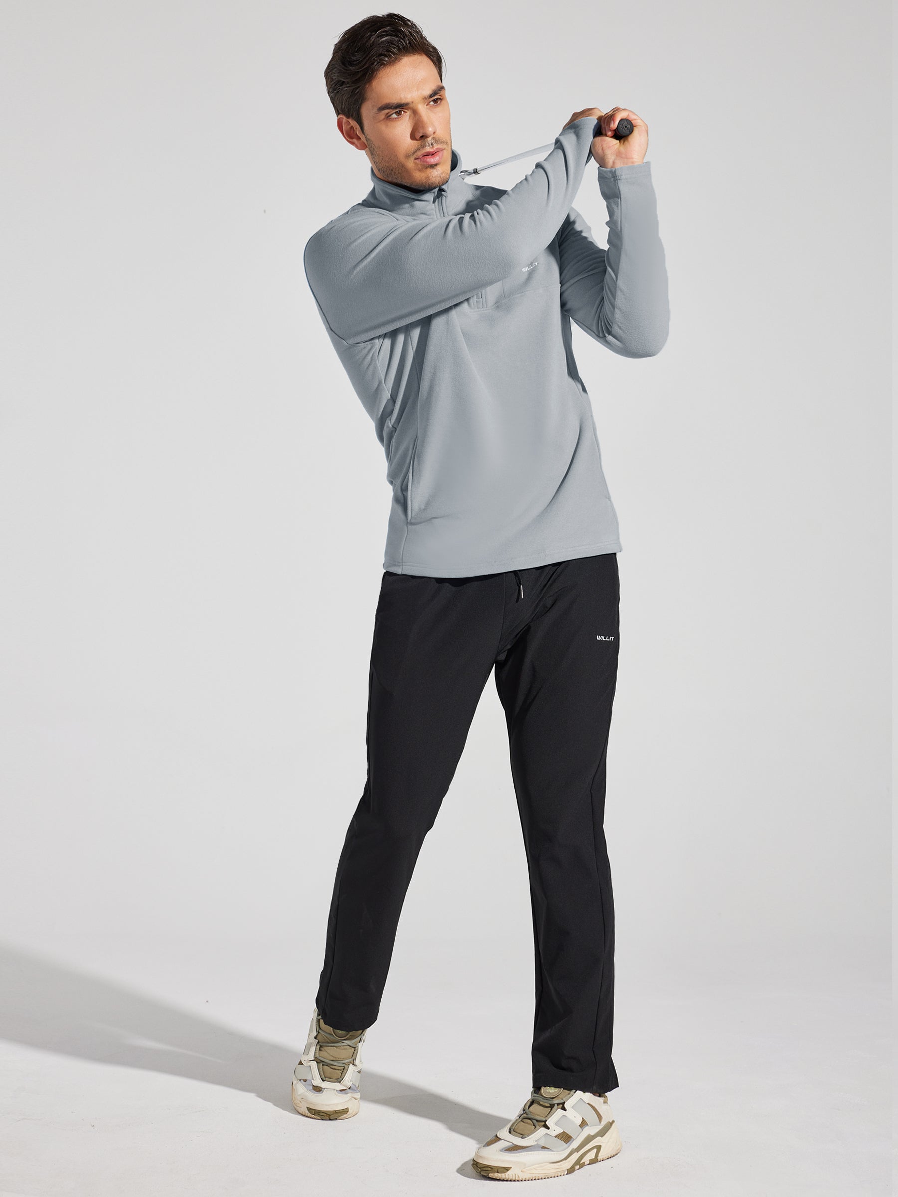 Men's Fleece Quarter Zip Pullover_LightGray_model2