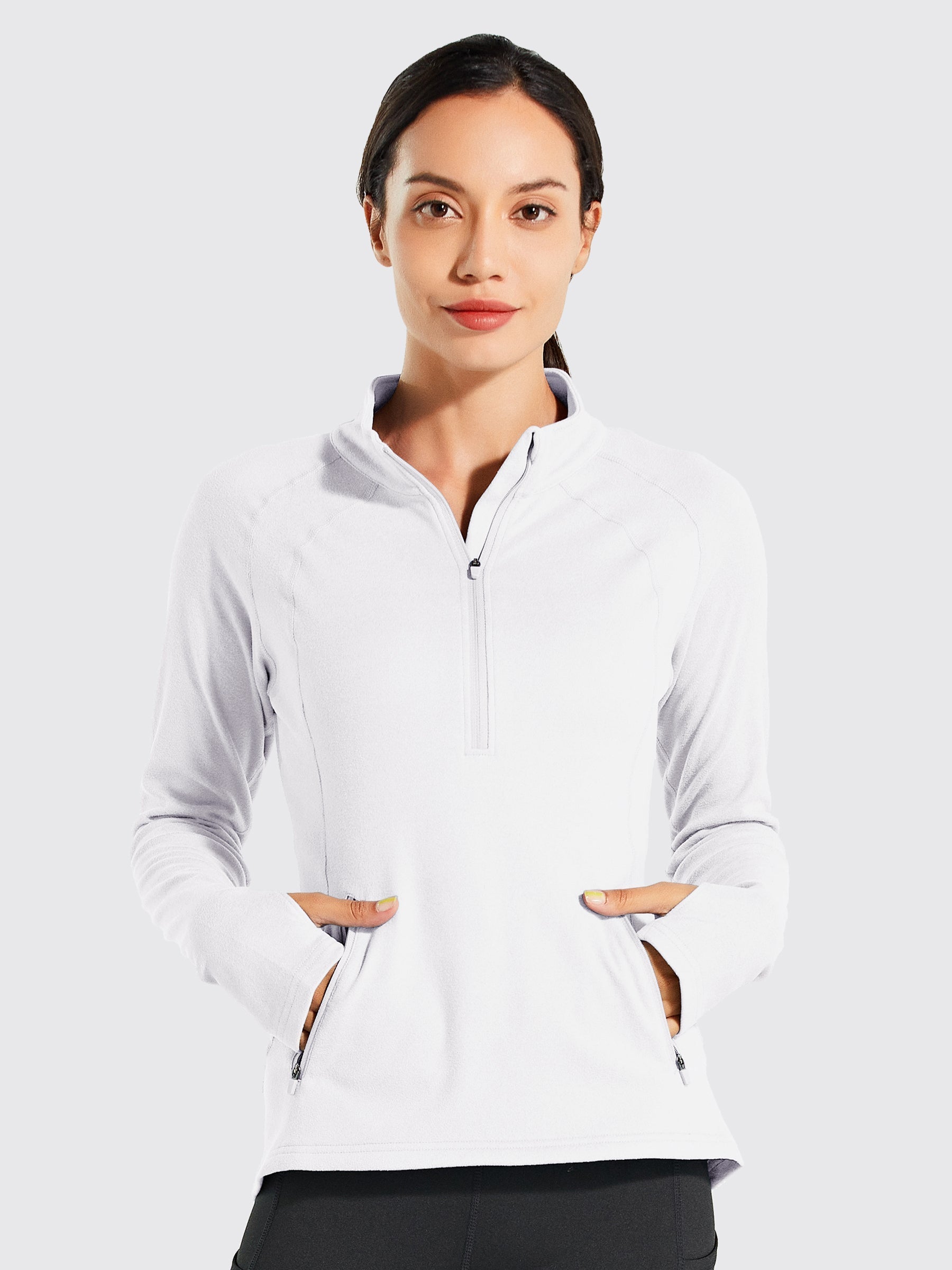 Willit Women's Fleece Pullover Half Zip_White3