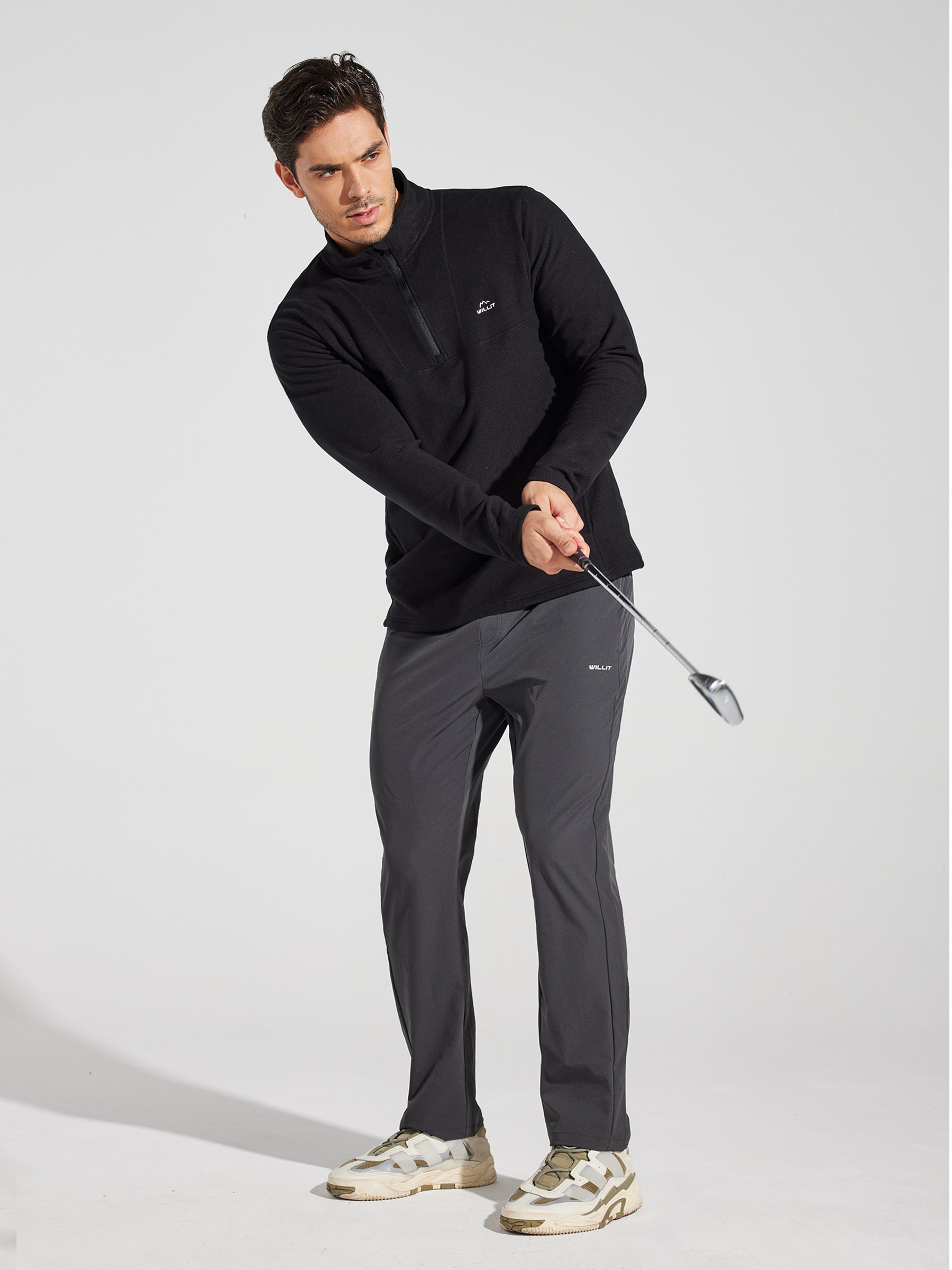 Men's Fleece Quarter Zip Pullover_Black_model3