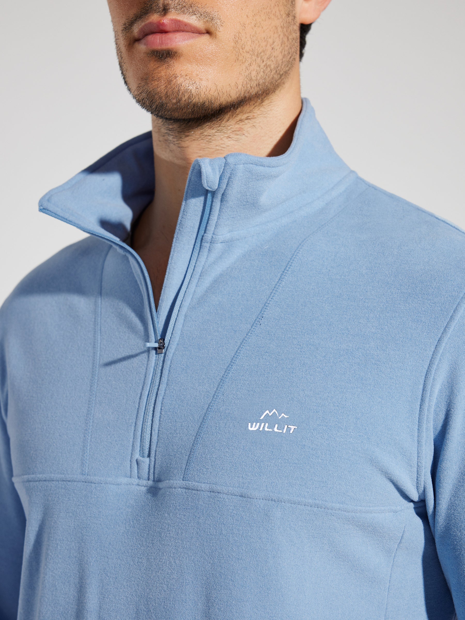 Men's Fleece Quarter Zip Pullover_Blue_model4