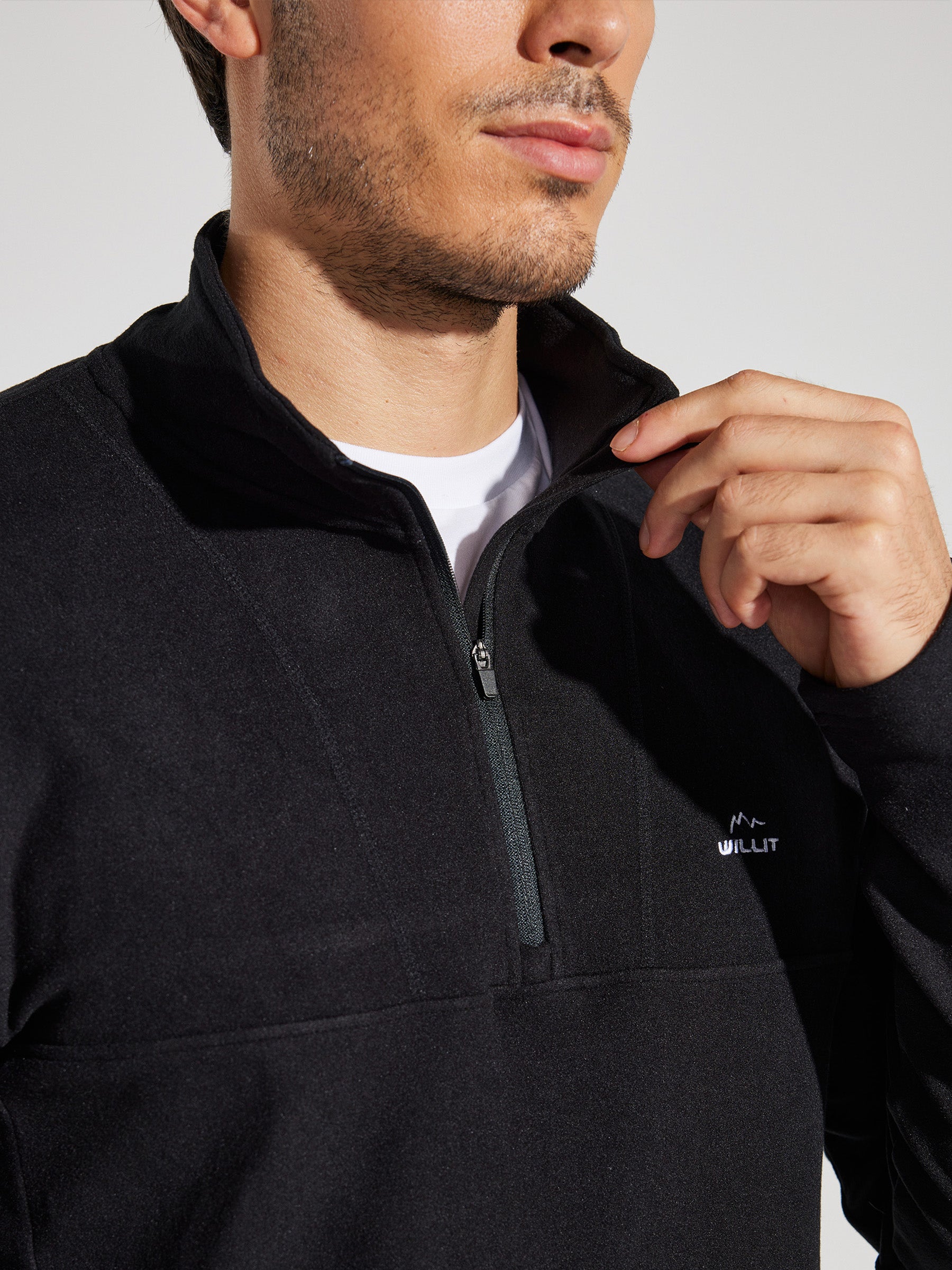 Men's Fleece Quarter Zip Pullover_Black_model2