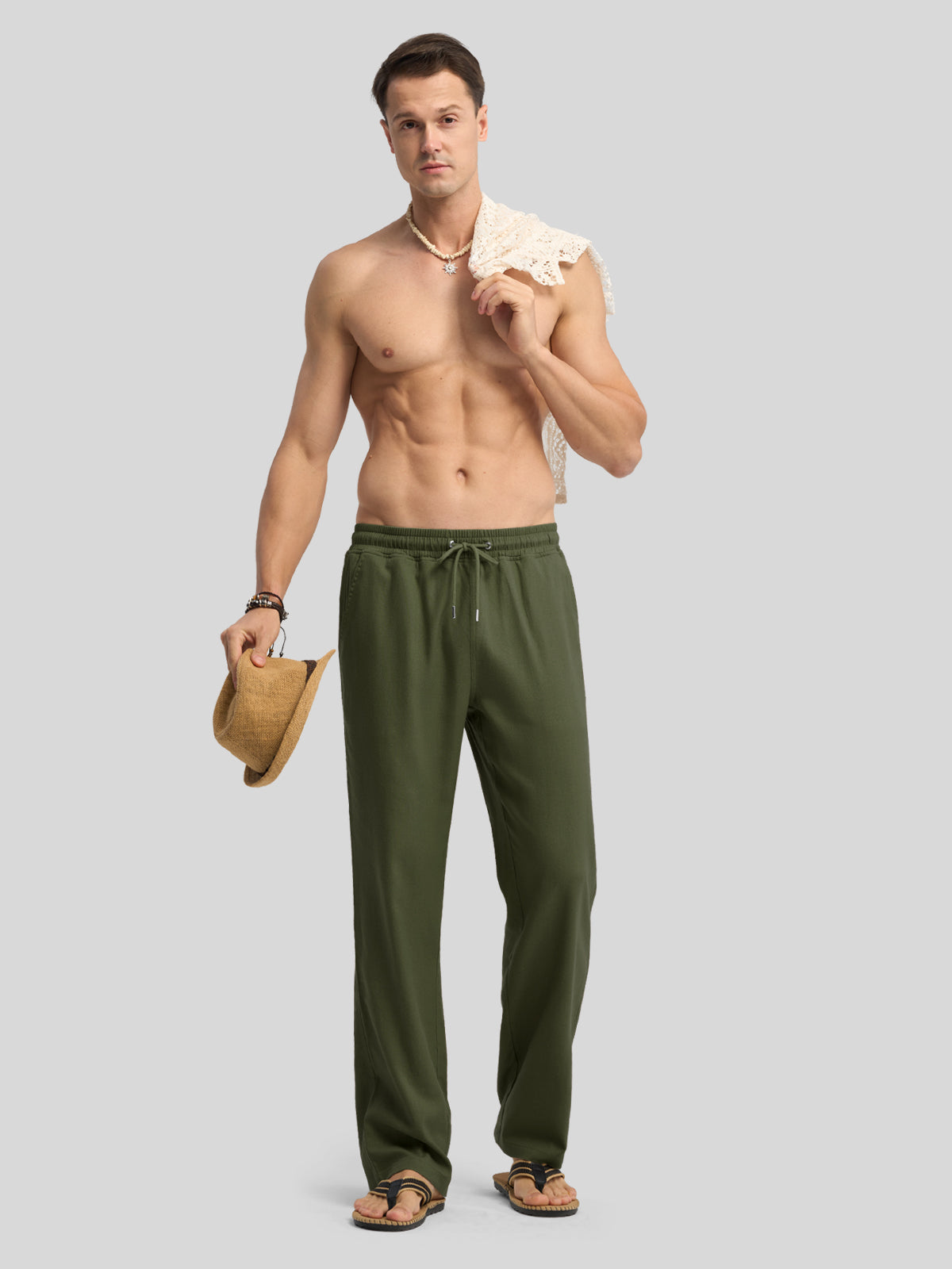 Willit Men's Casual Linen Drawstring Pants 28 In_armygreen5
