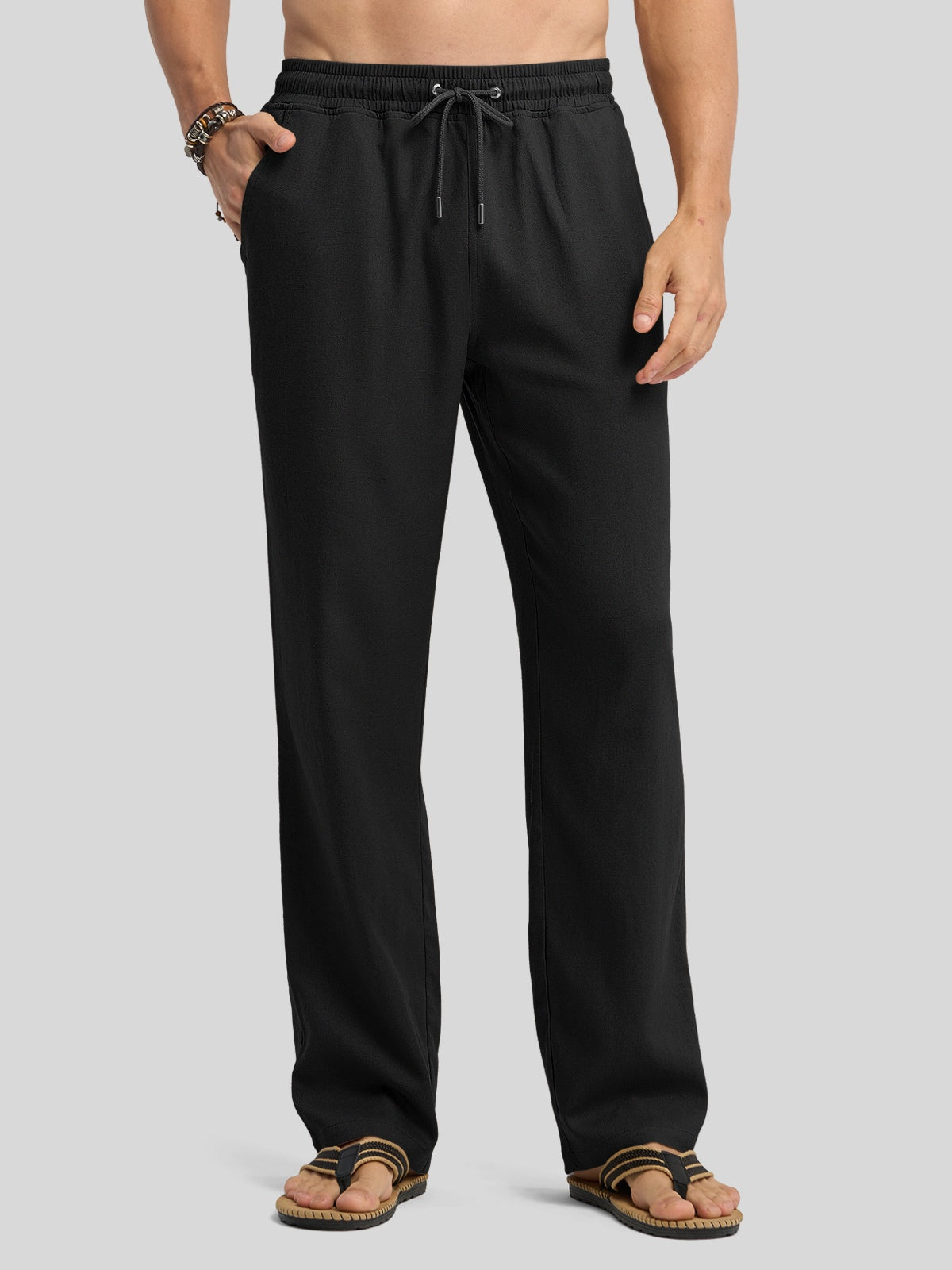 Willit Men's Casual Linen Drawstring Pants 28 In_black2