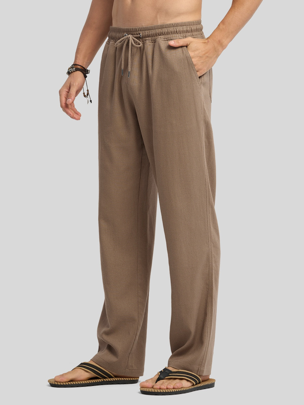 Willit Men's Casual Linen Drawstring Pants 28 In_deep khaki2