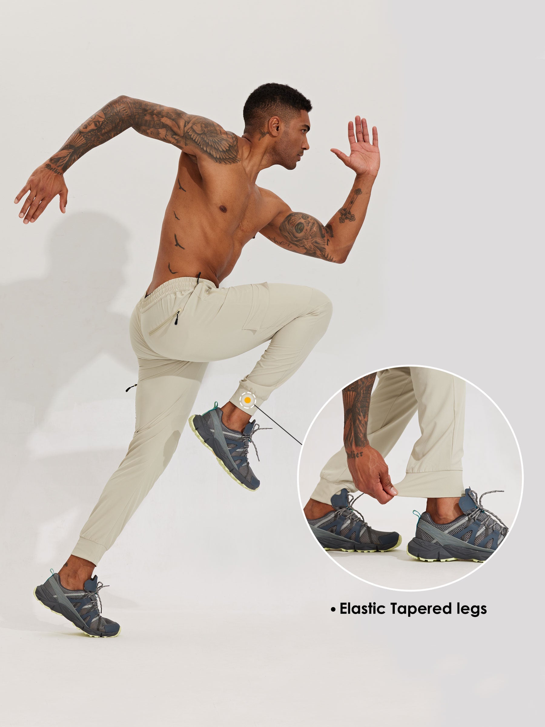 Men's Lightweight Cargo Hiking Running Joggers_Khaki_model5