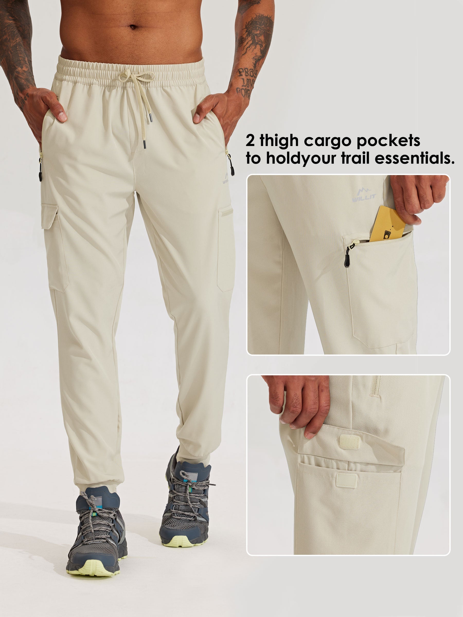 Men's Lightweight Cargo Hiking Running Joggers_Khaki_model6