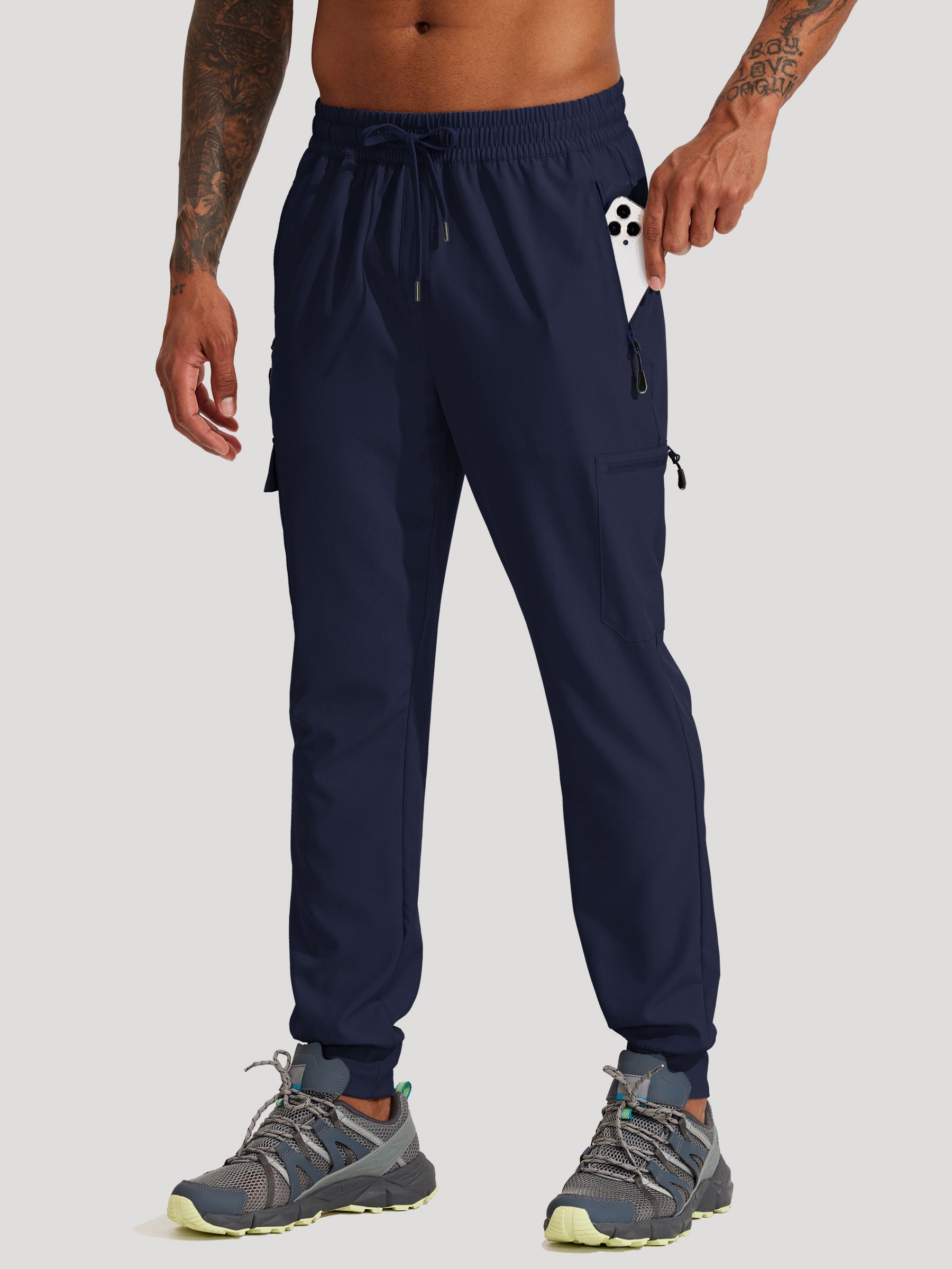 Men's Lightweight Cargo Hiking Running Joggers_Navy_model1