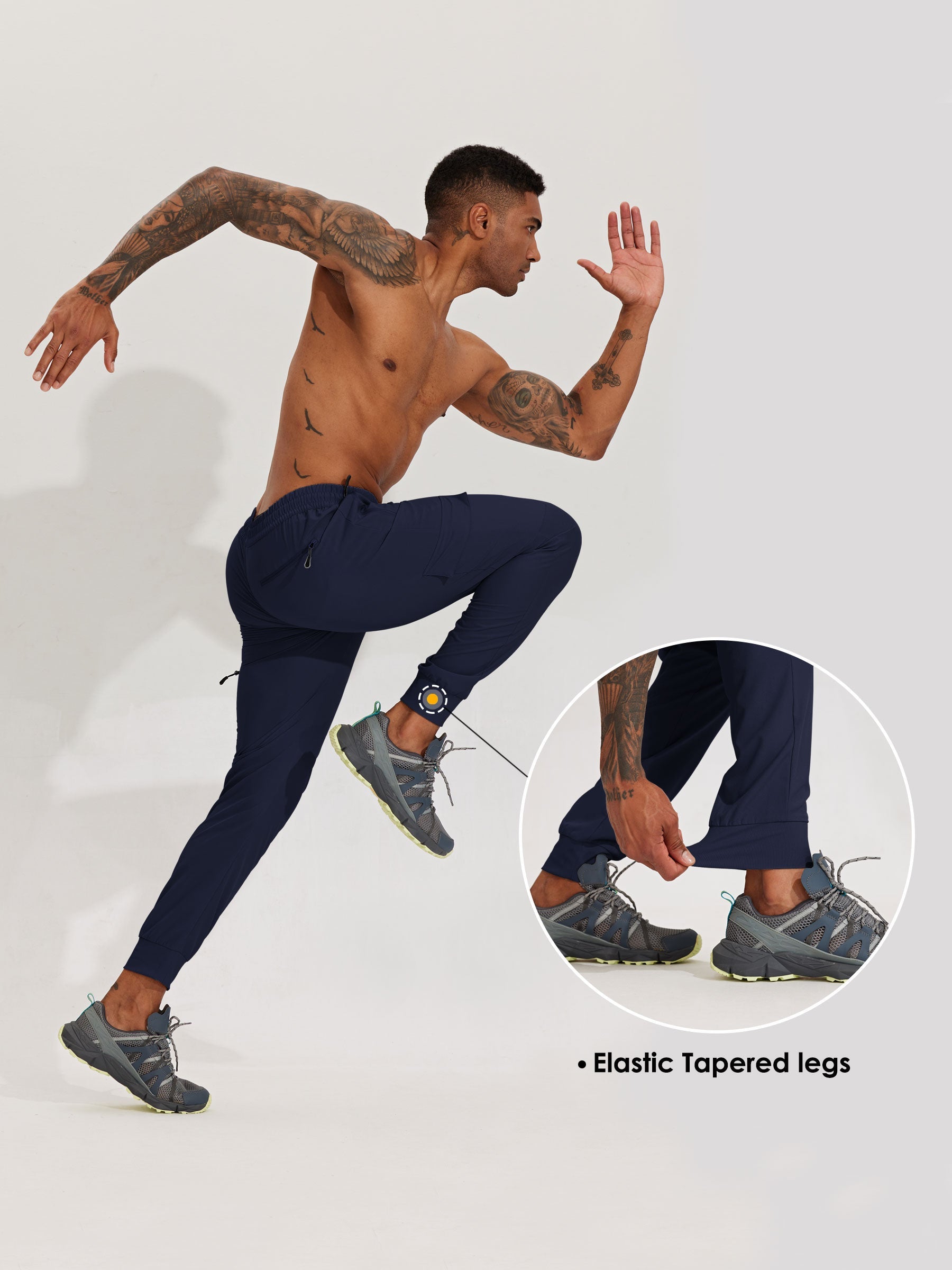 Men's Lightweight Cargo Hiking Running Joggers_Navy_model5