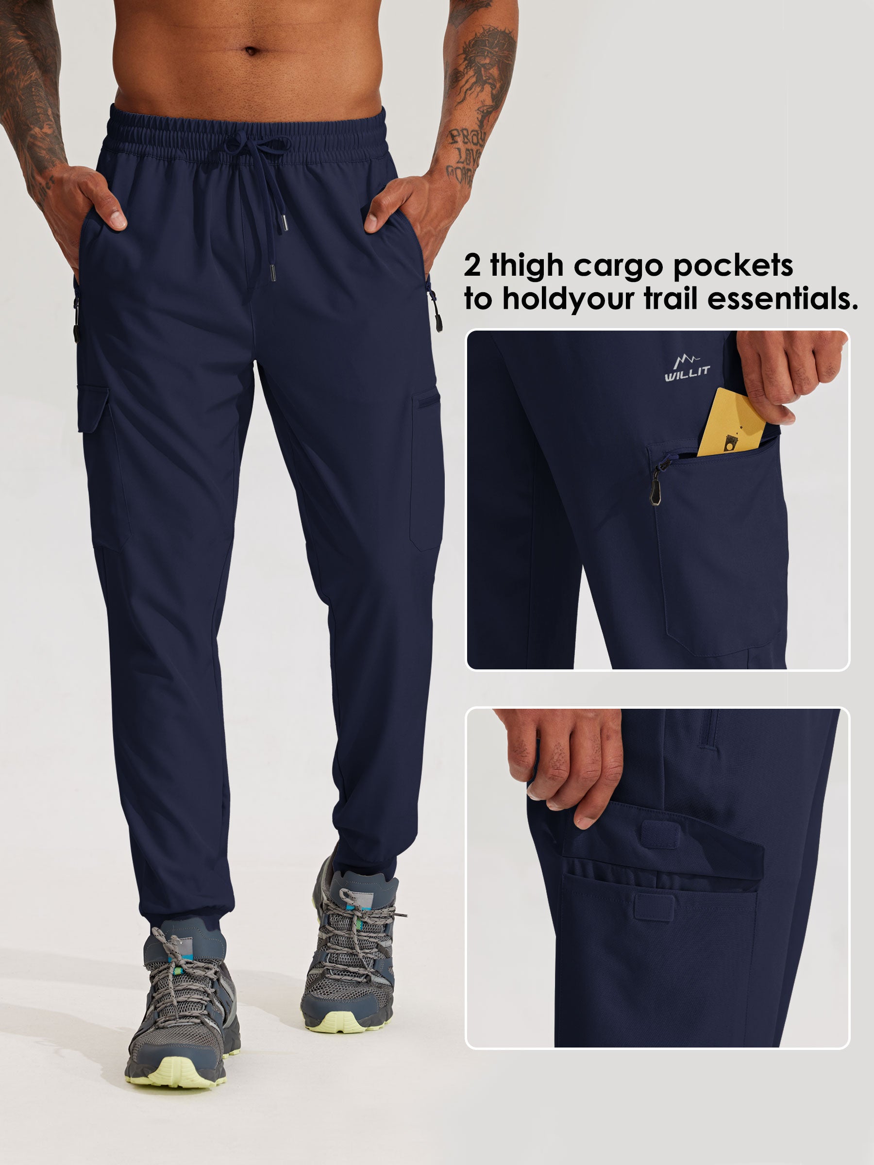 Men's Lightweight Cargo Hiking Running Joggers_Navy_model6