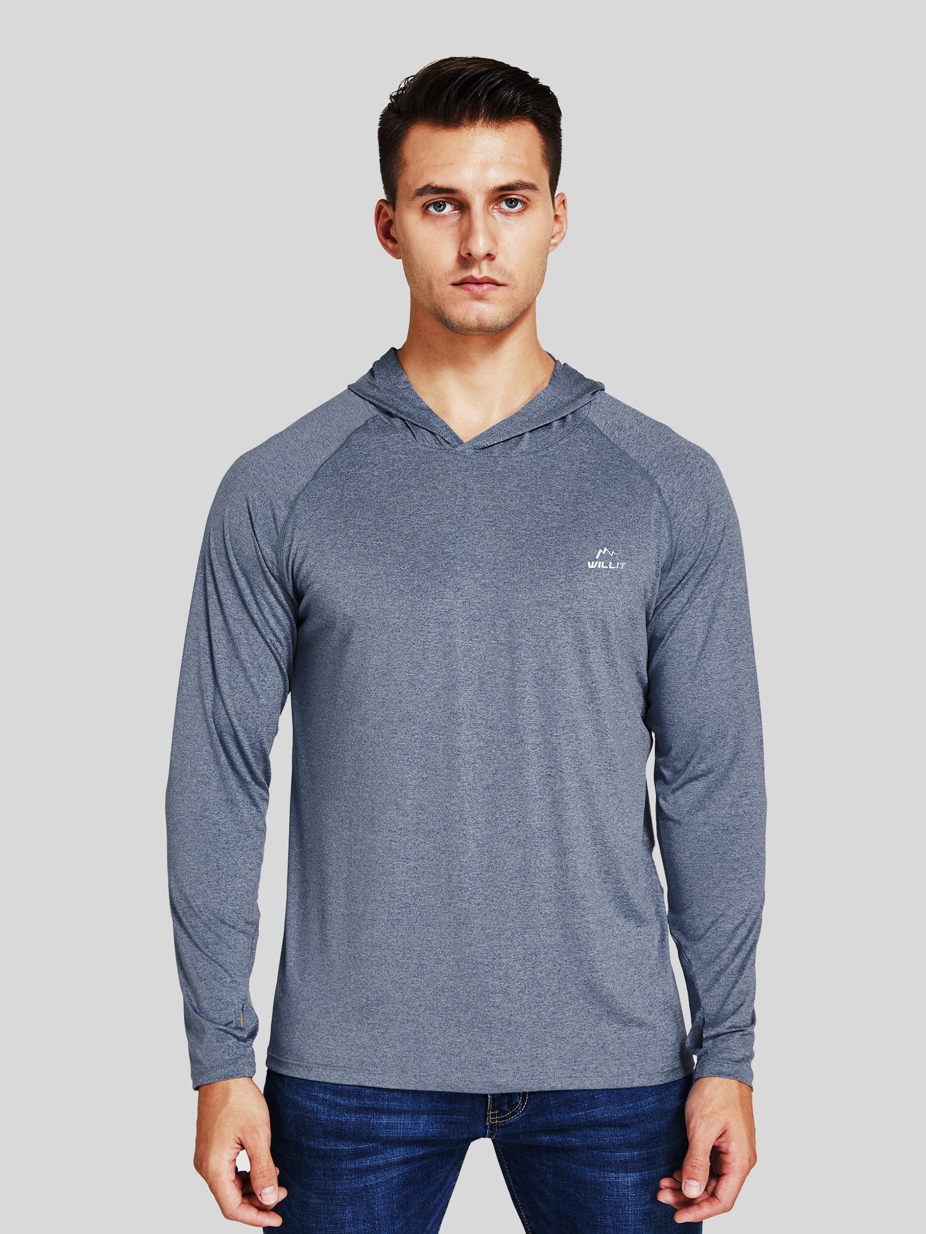 Willit Men's Sun Protection Long Sleeve Hooded Shirts in gray