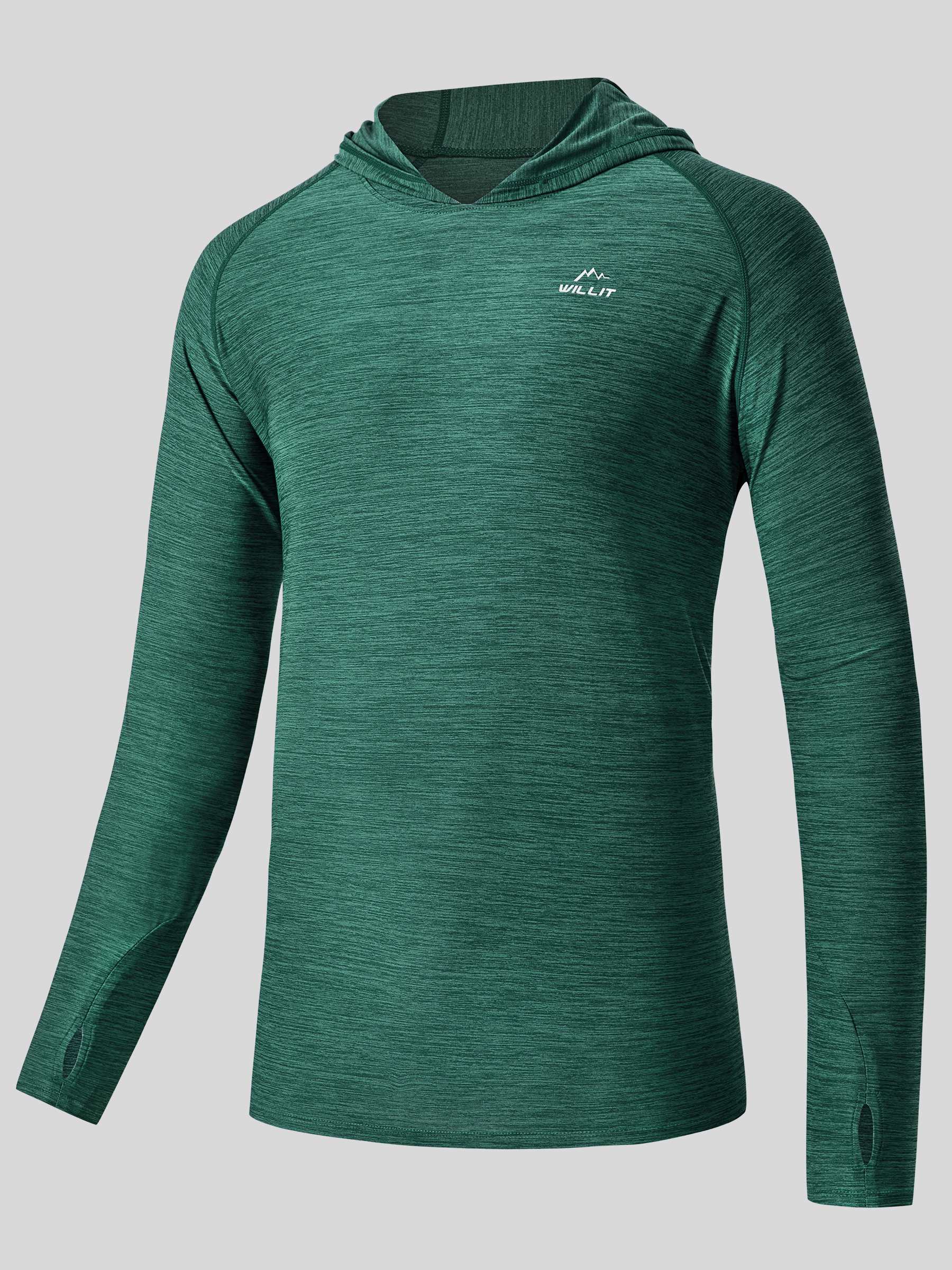 Willit Men's Sun Protection Long Sleeve Hooded Shirts in dark green