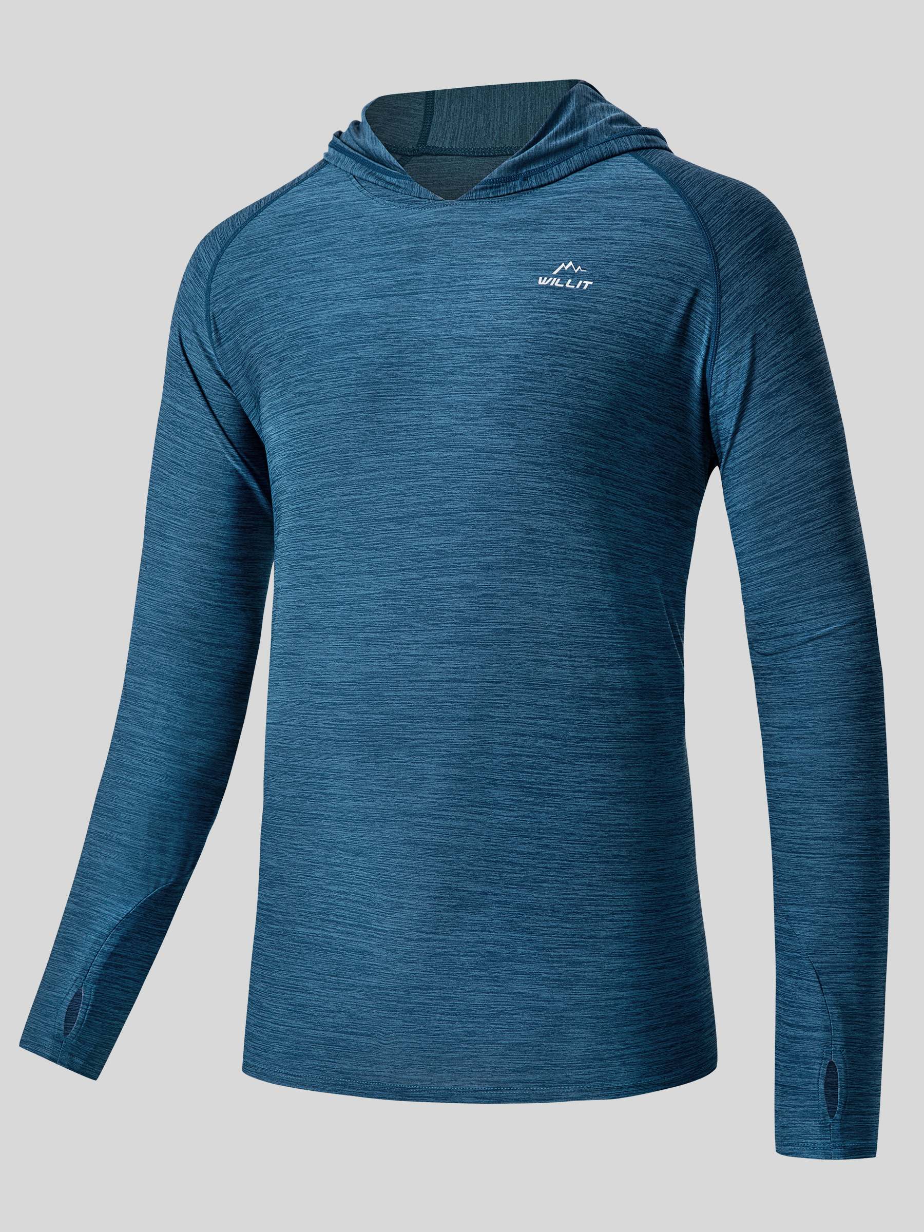 Willit Men's Sun Protection Long Sleeve Hooded Shirts in light cyan