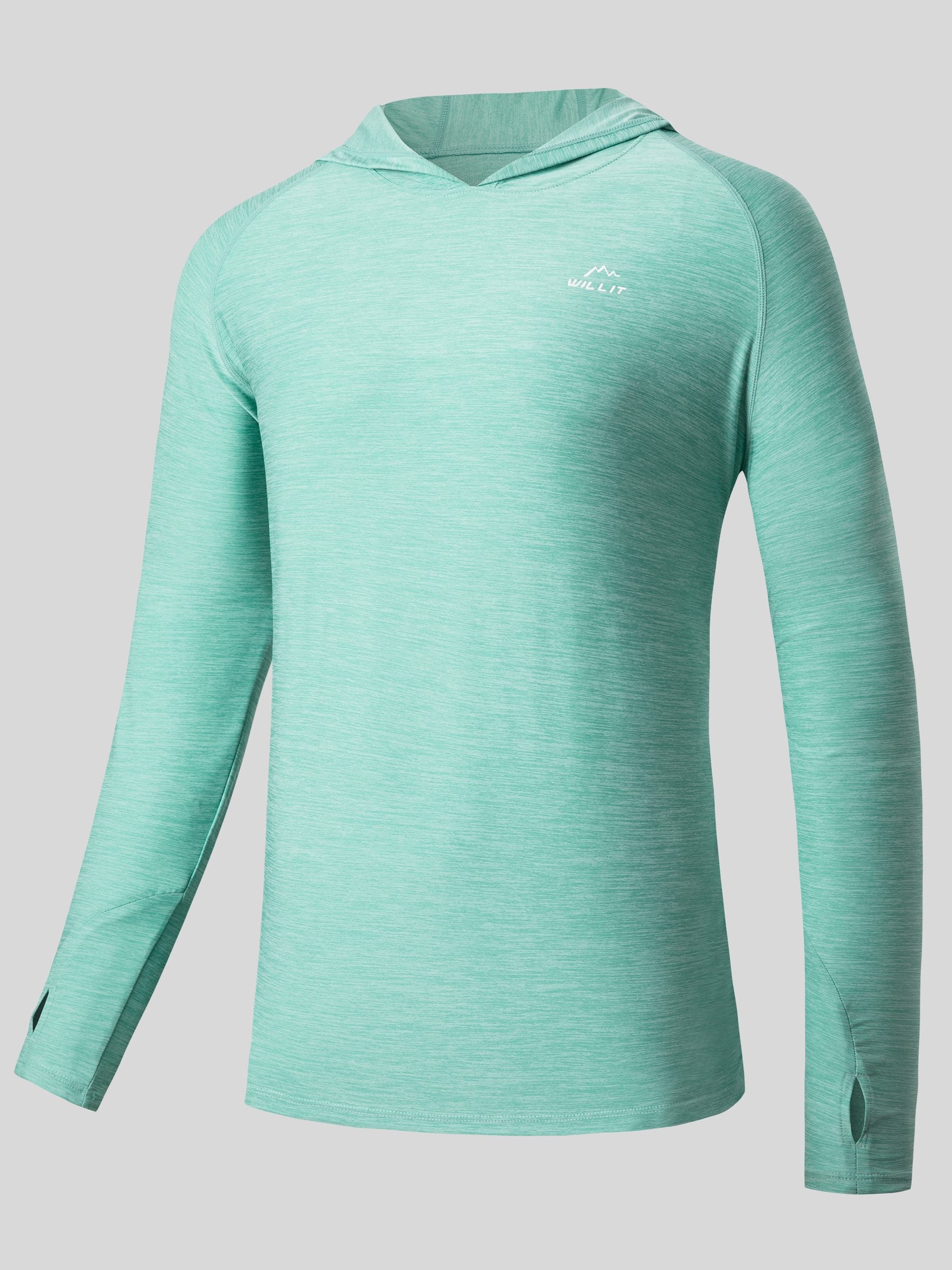 Willit Men's Sun Protection Long Sleeve Hooded Shirts in light cyan