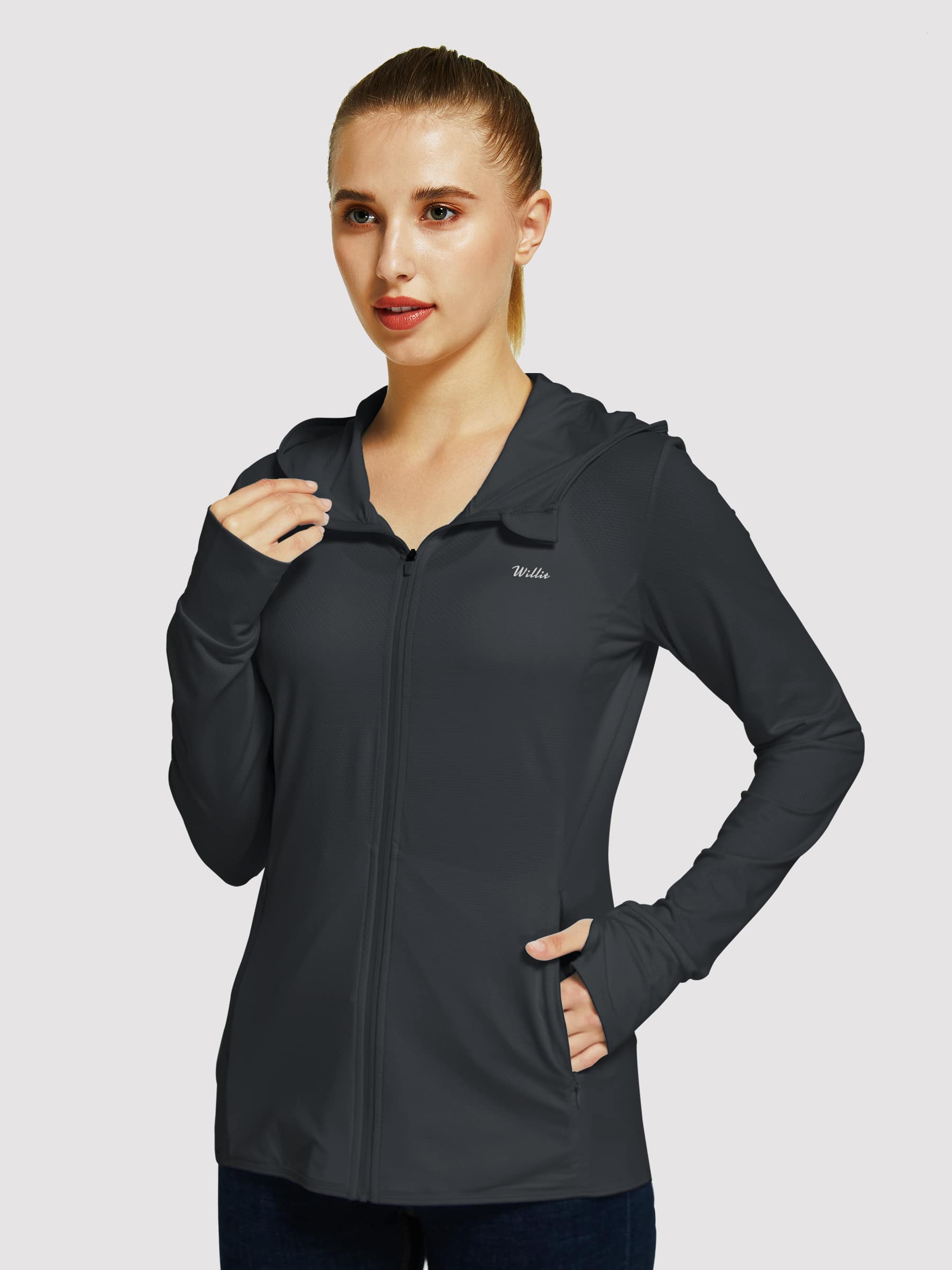 Willit Women's Outdoor Sun Protection Jacket Full Zip_Black_model4
