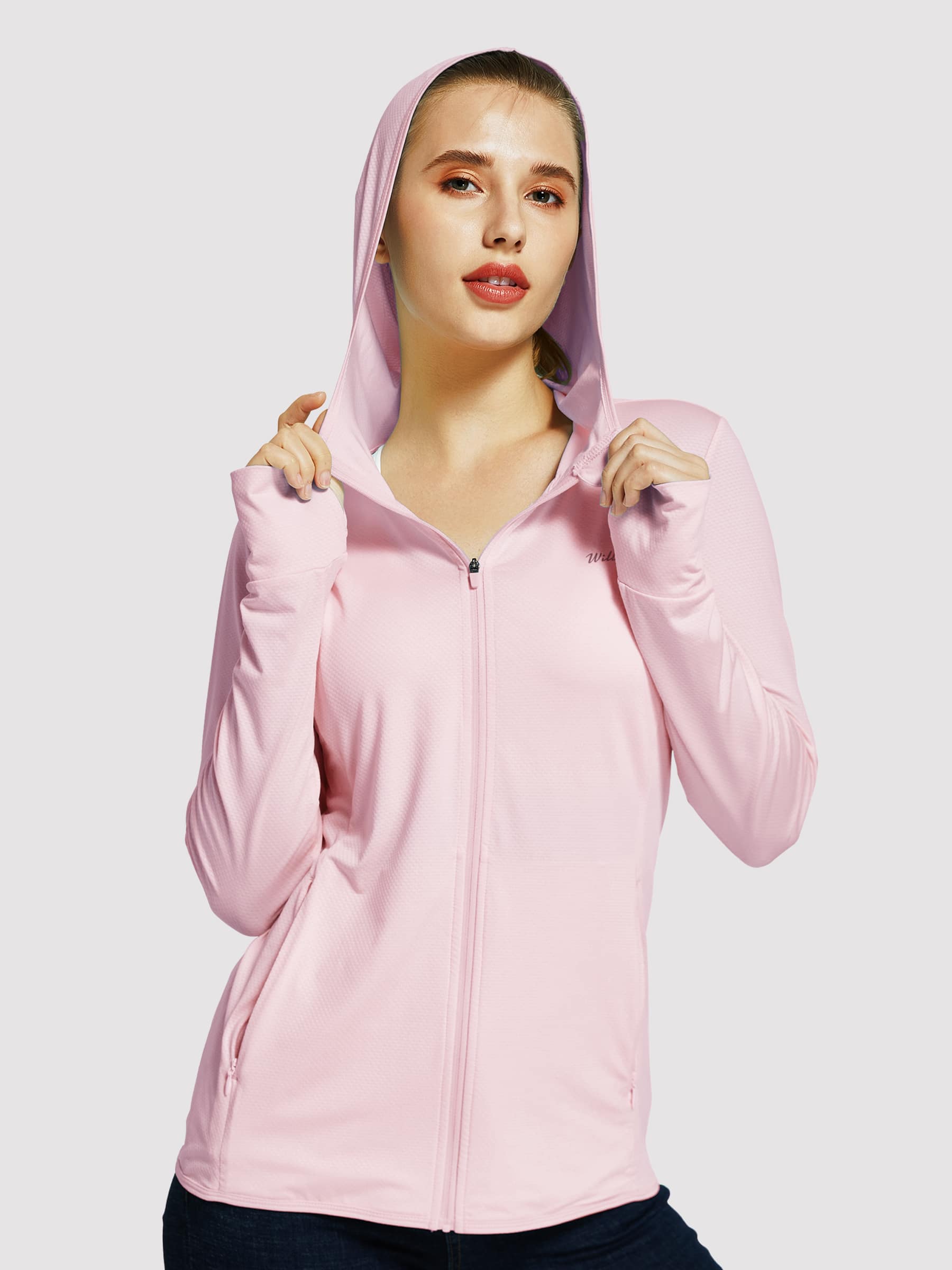 Willit Women's Outdoor Sun Protection Jacket Full Zip_Pink_model2