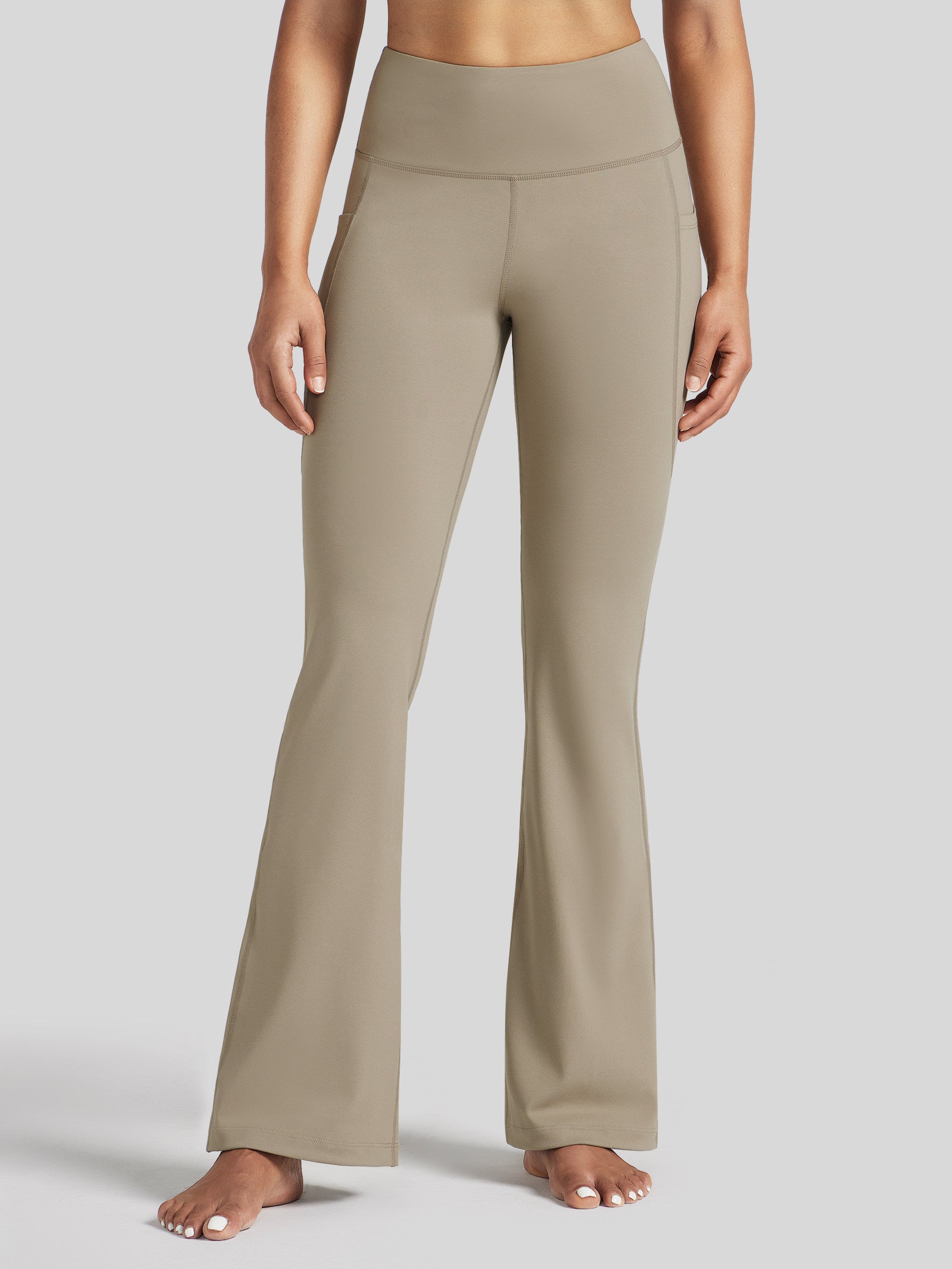 Womens Stretchy Yoga Pants Bootcut 31 Inch khaki