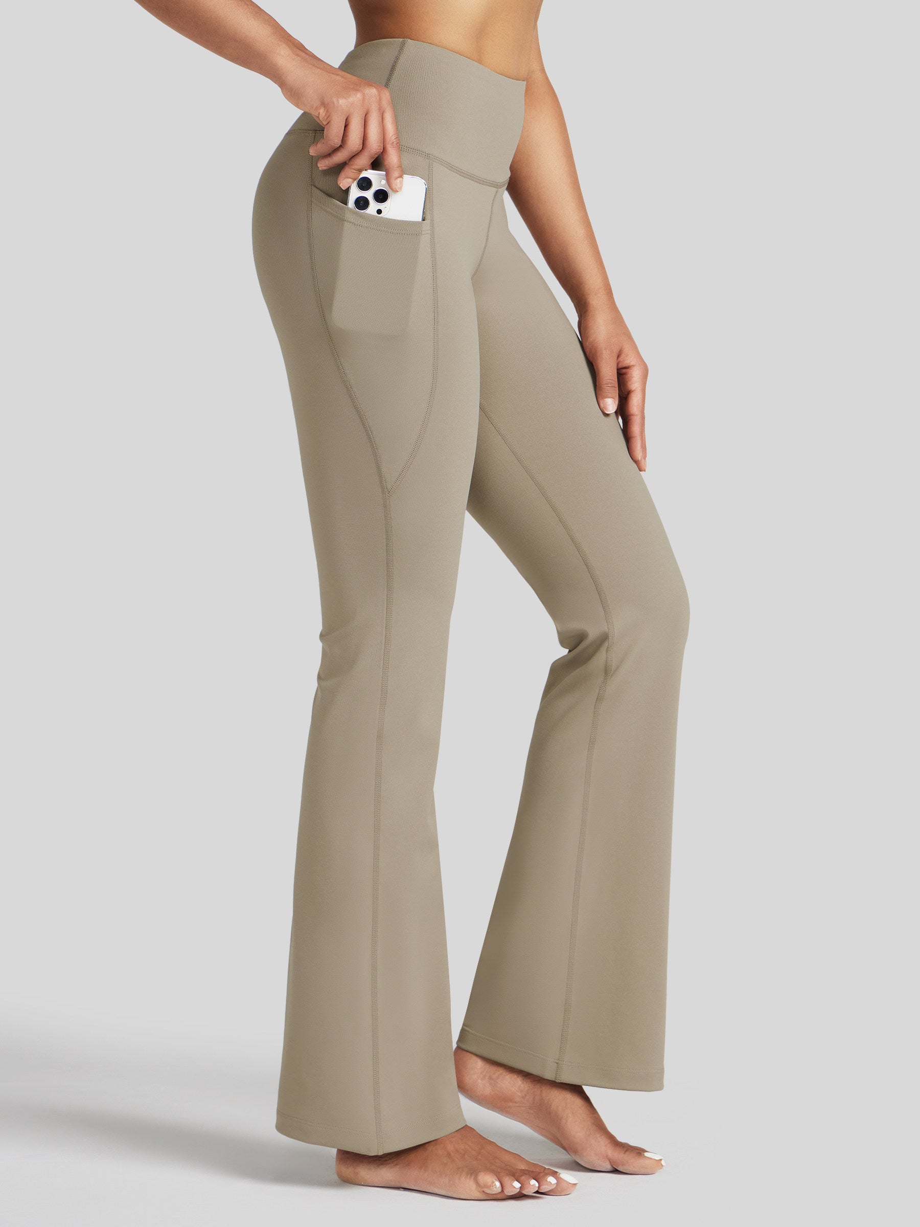 Womens Stretchy Yoga Pants Bootcut 29 Inch khaki