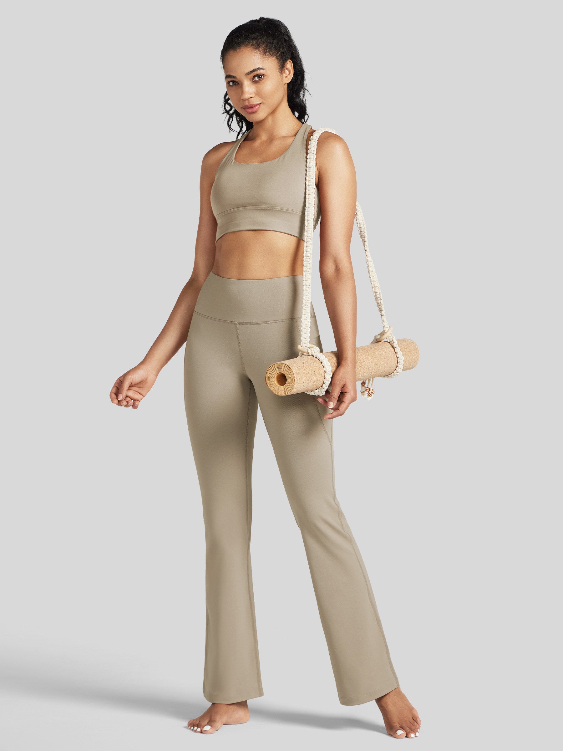 Womens Stretchy Yoga Pants Bootcut 31 Inch khaki