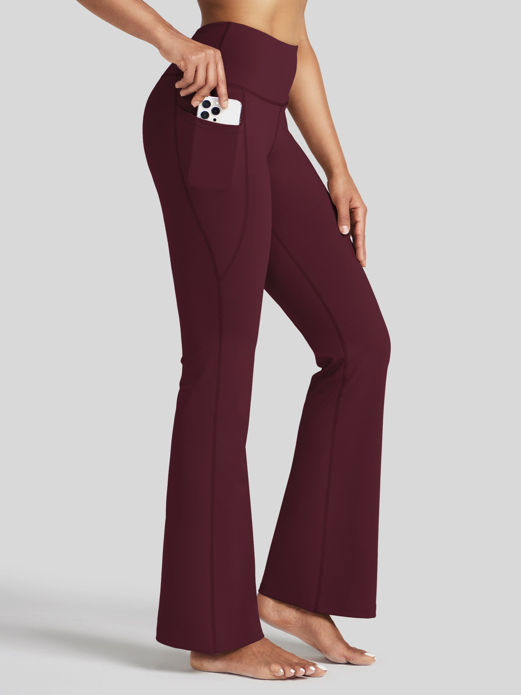 Womens Stretchy Yoga Pants Bootcut 29 Inch wine red