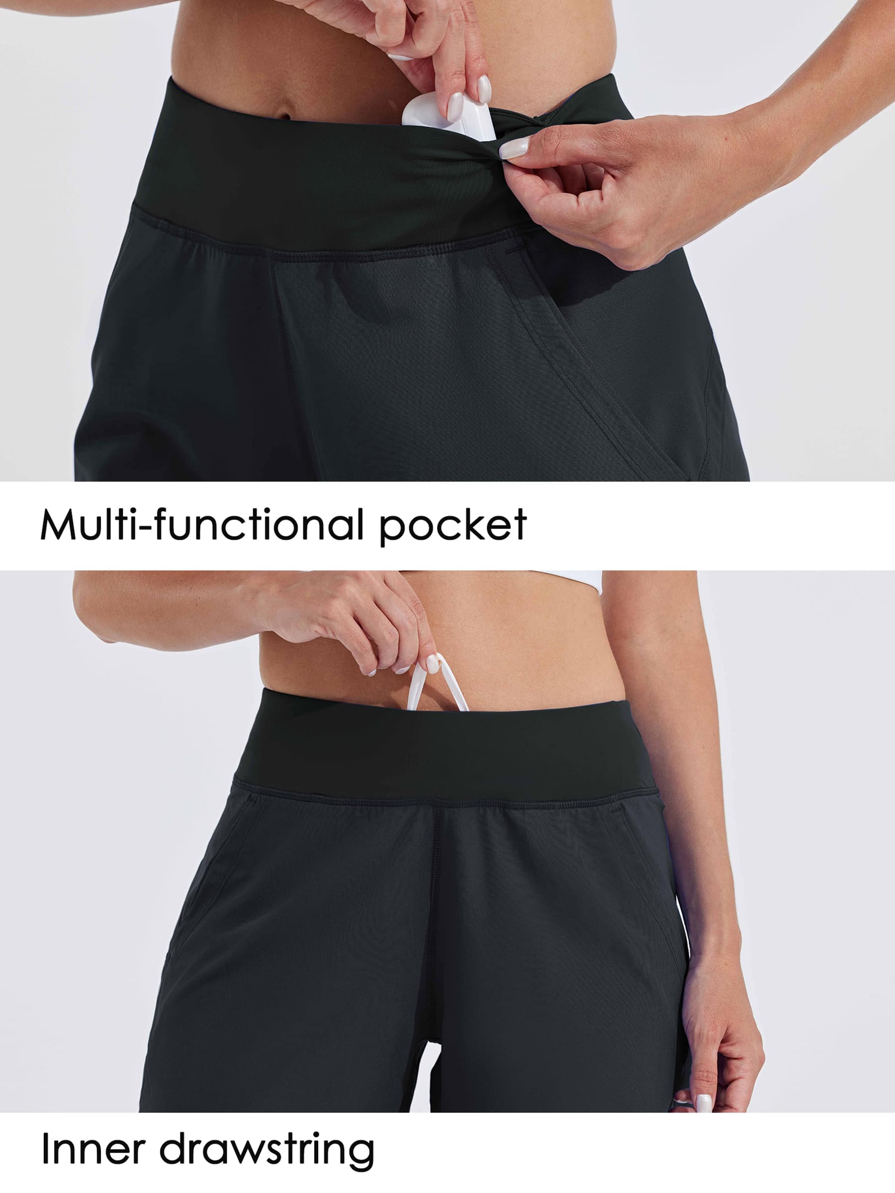 Women's High Waist Swim Board Shorts_Black4