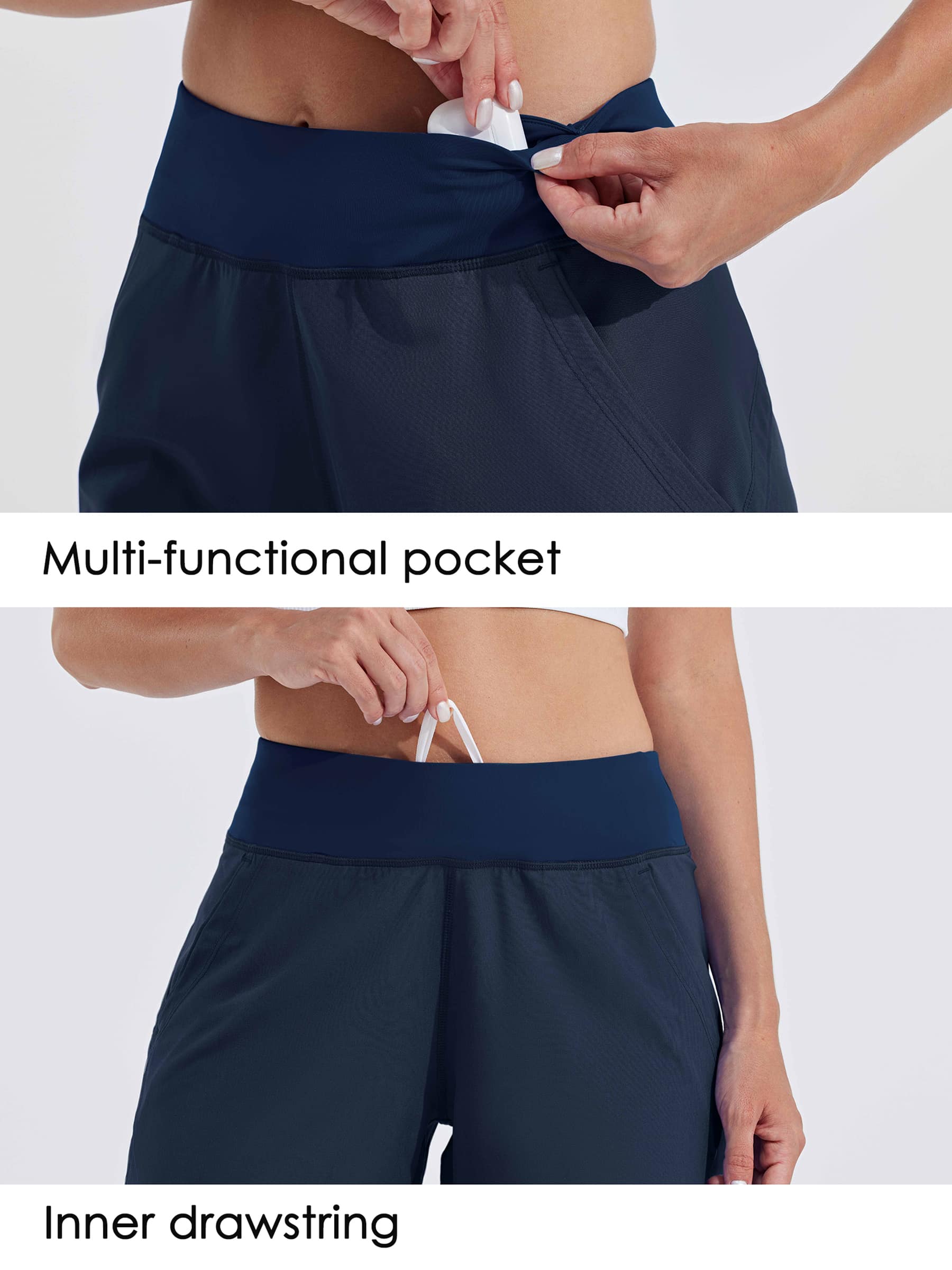 Women's High Waist Swim Board Shorts_Navy4