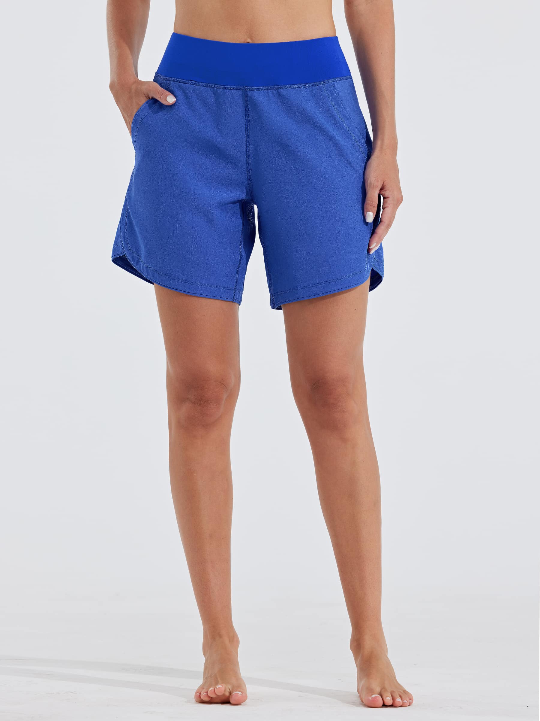 Women's High Waist Swim Board Shorts_RoyalBlue1
