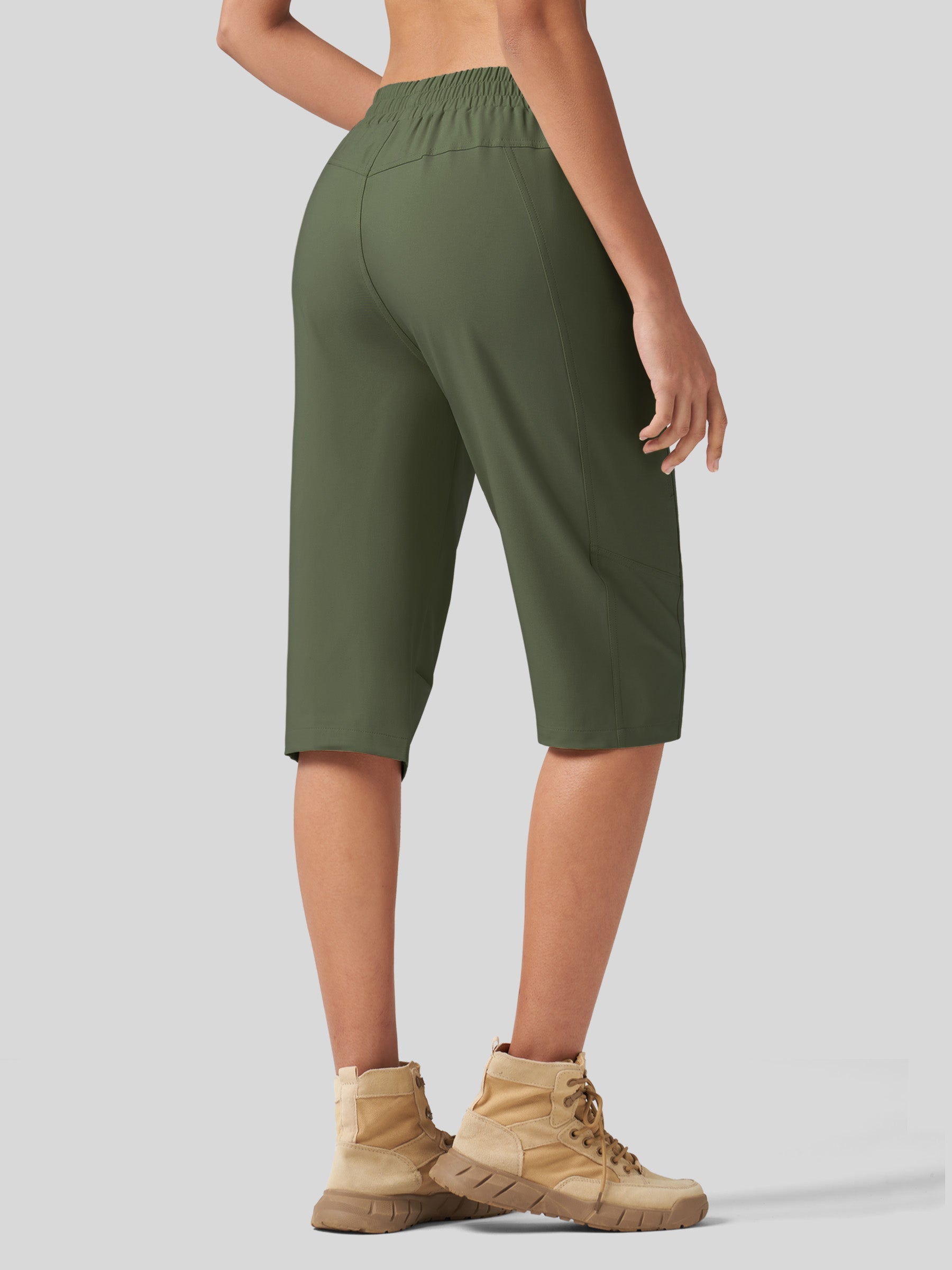 Willit Women's 15 Inch Long Hiking Shorts in army green3