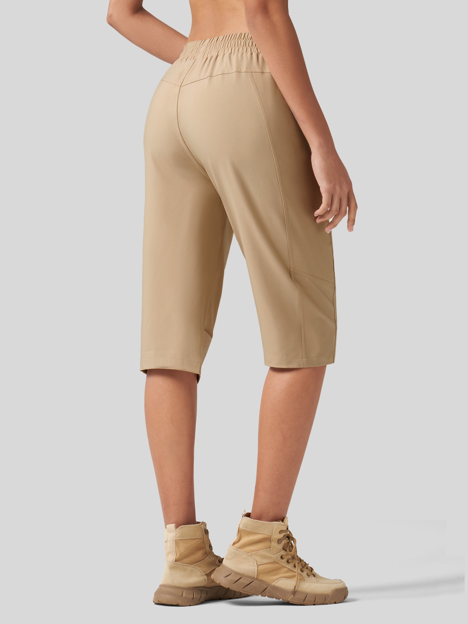 Willit Women's 15 Inch Long Hiking Shorts in deep khaki3