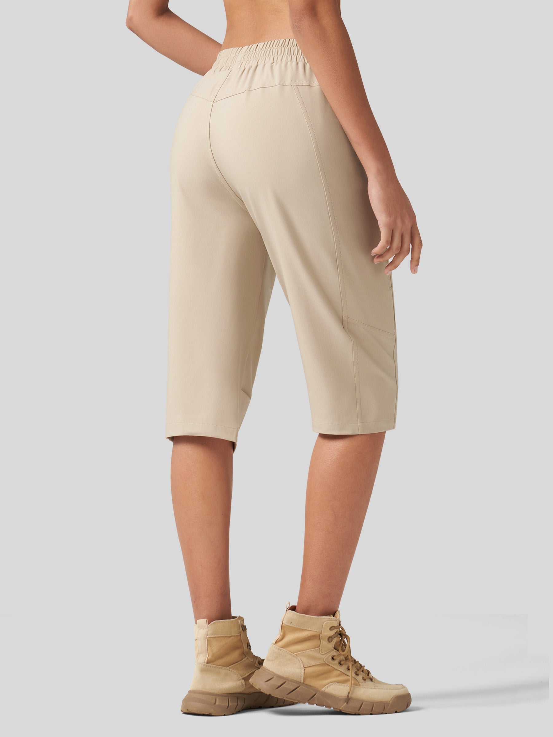 Willit Women's 15 Inch Long Hiking Shorts in khaki2