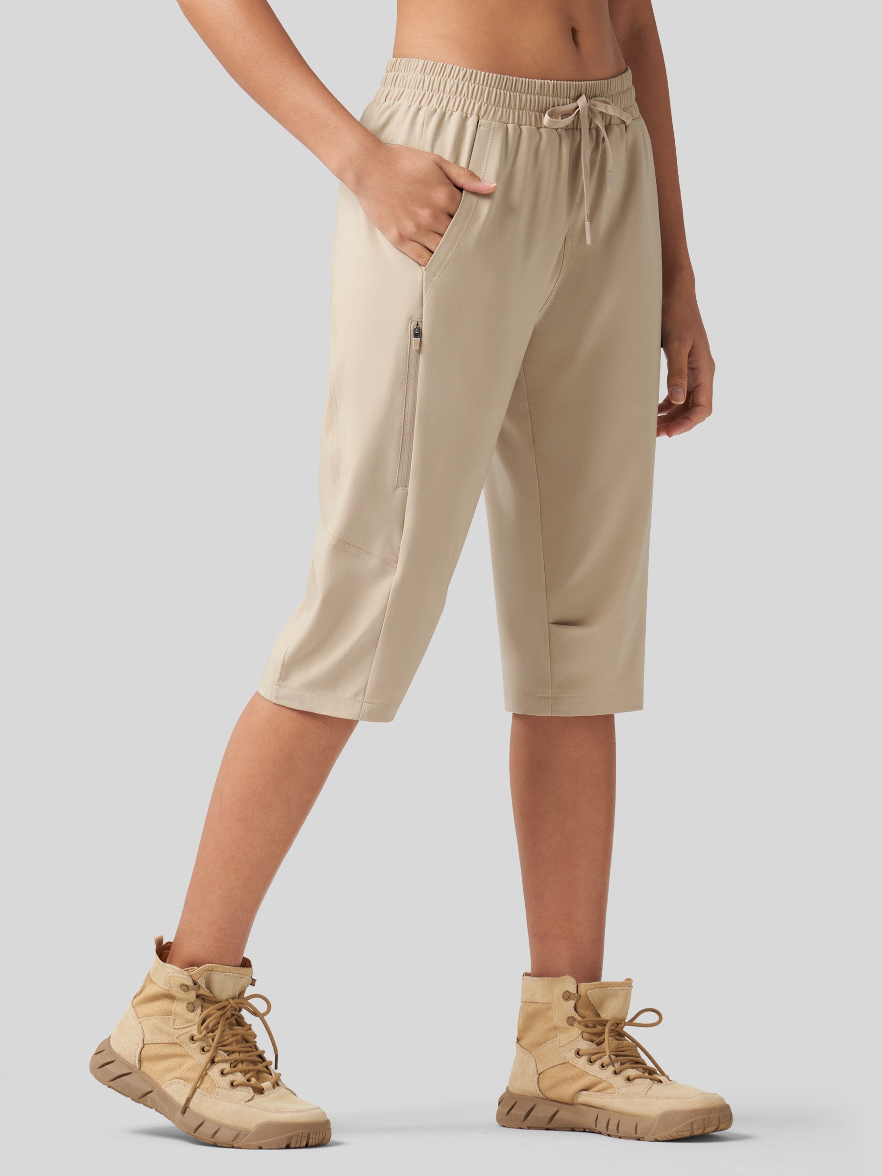 Willit Women's 15 Inch Long Hiking Shorts in khaki3