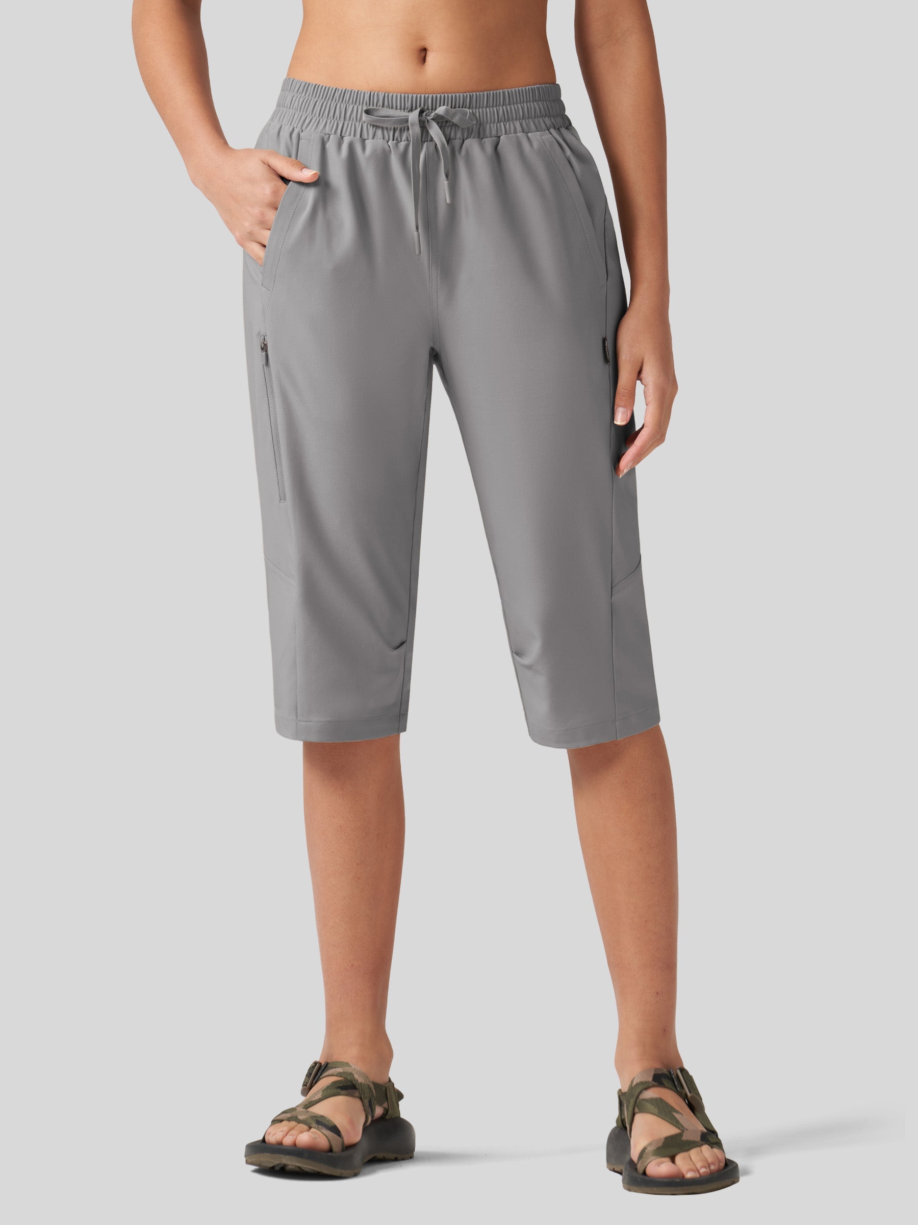 Willit Women's 15 Inch Long Hiking Shorts in light gray1