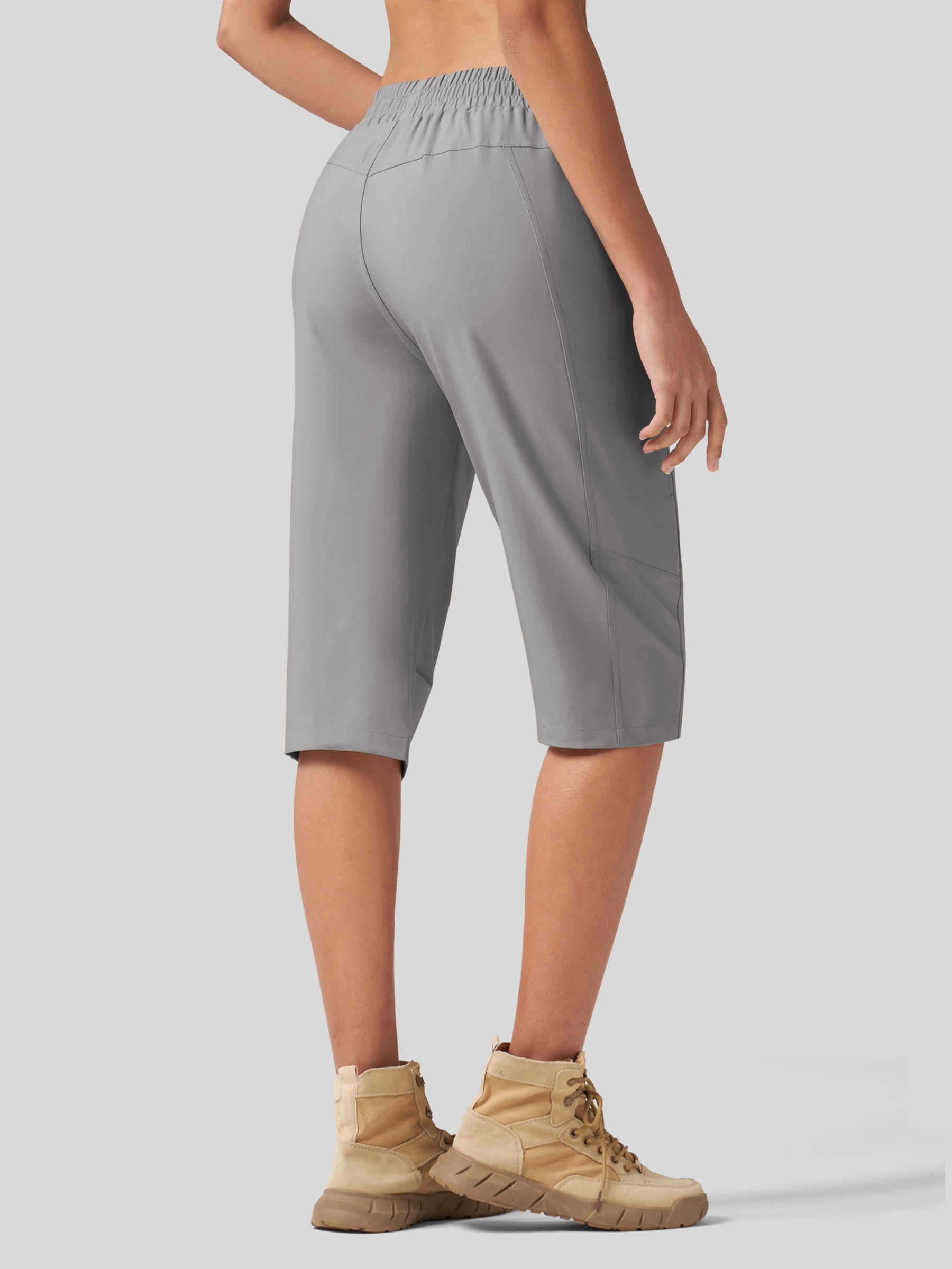 Willit Women's 15 Inch Long Hiking Shorts in light gray3