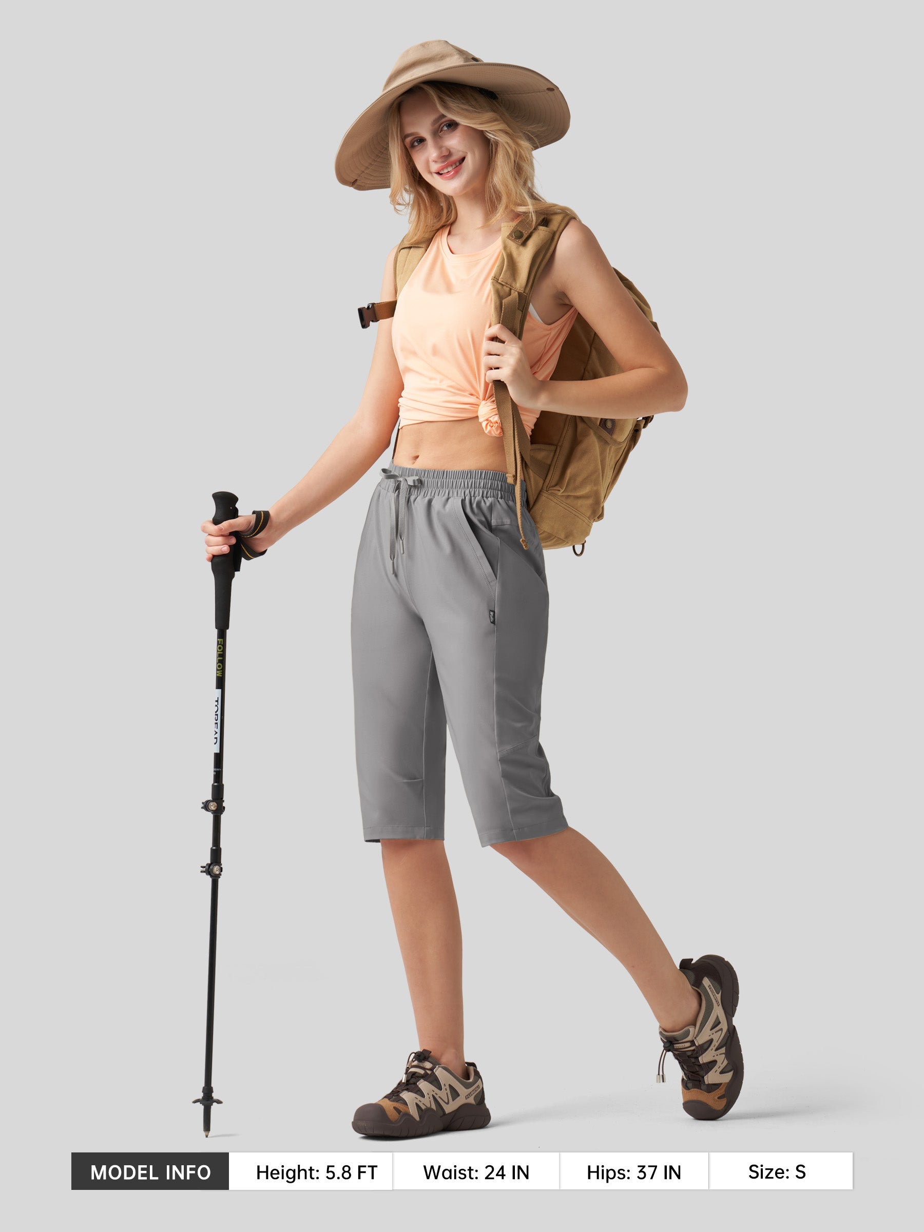 Willit Women's 15 Inch Long Hiking Shorts in light gray5